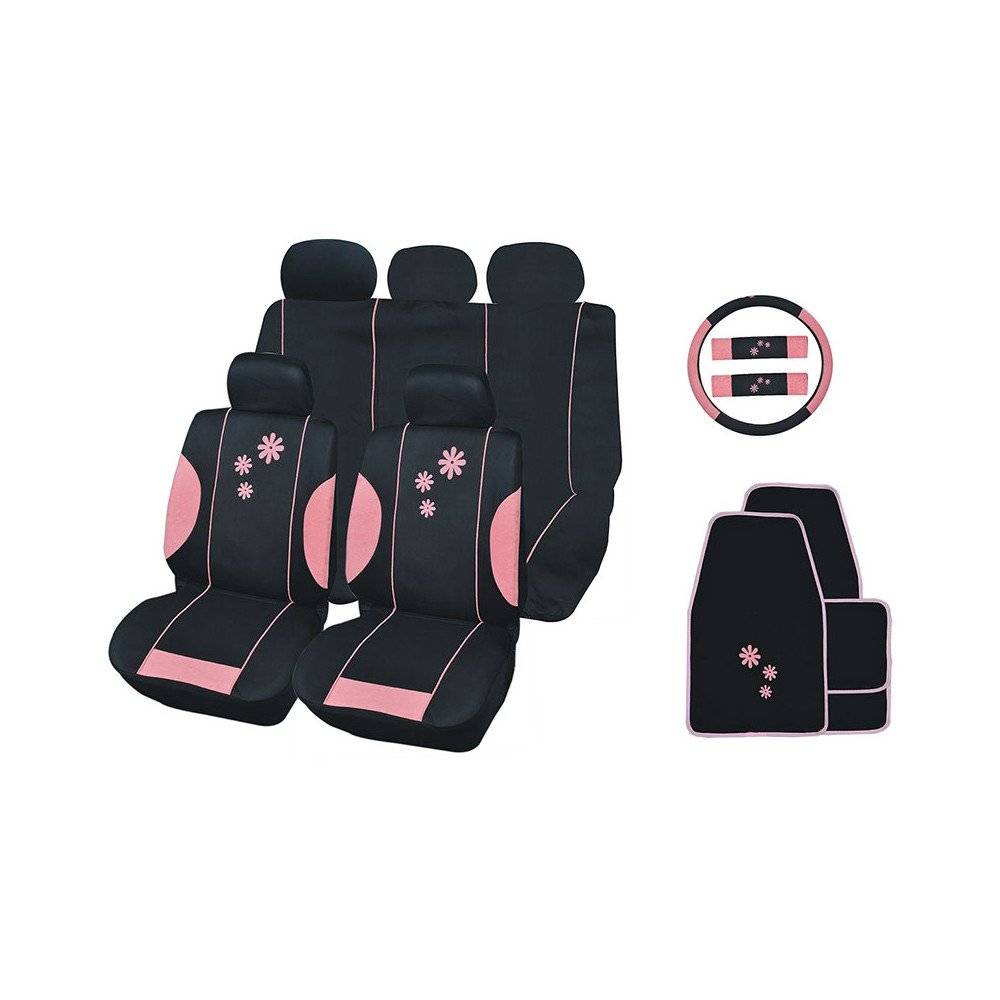 Sans Marque - Housse de siège auto Daisy Noir et Rose 16 pièces - Imagen 1