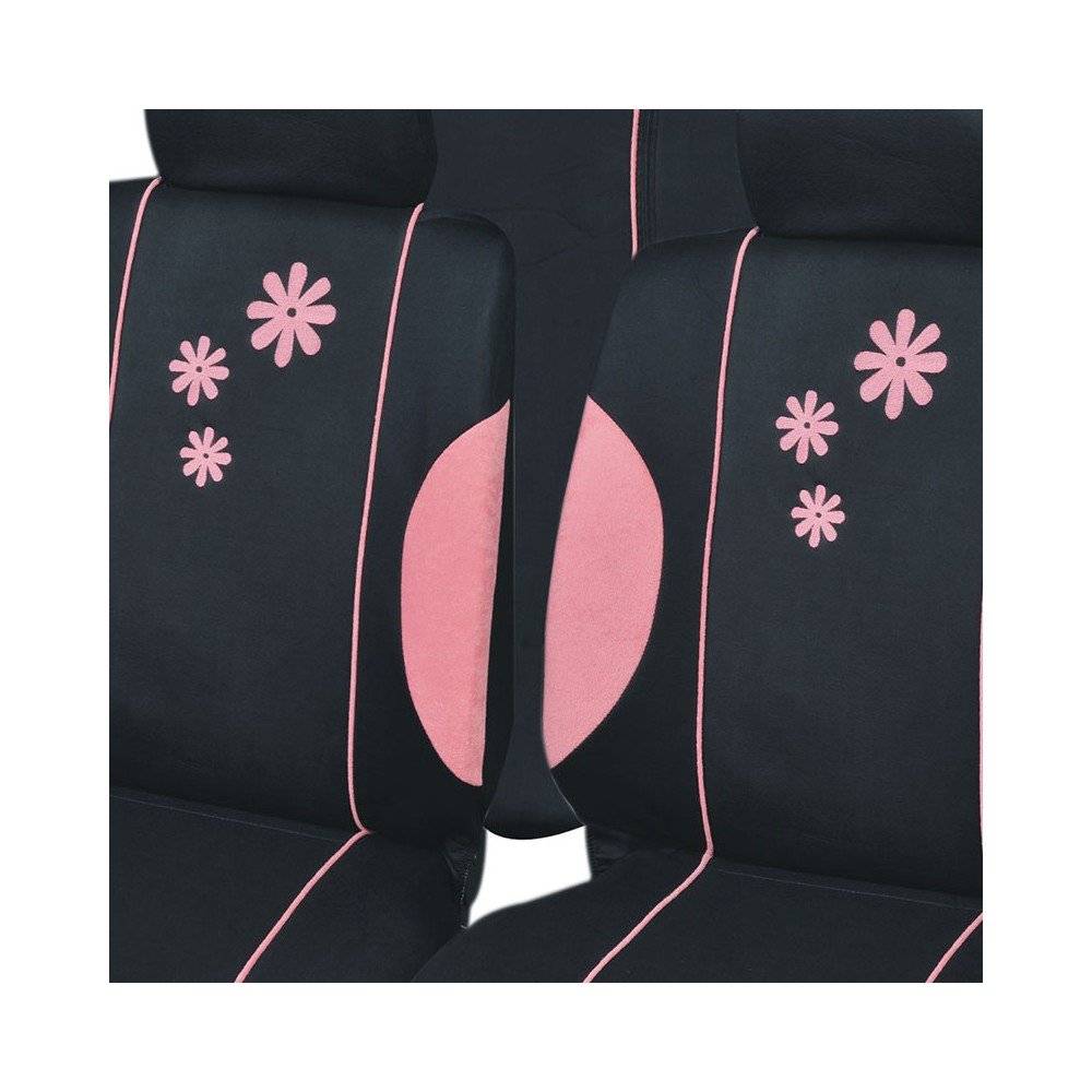 Sans Marque - Housse de siège auto Daisy Noir et Rose 16 pièces - Imagen 4