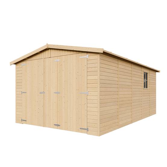 Timbela - Garage en Bois Naturel H222x516x324 cm/15 m² - Chalet - Atelier de jardin - Rangement pour vélos, remise à outils - 17 mm d’épaisseur - Timbela M101 - Image 5