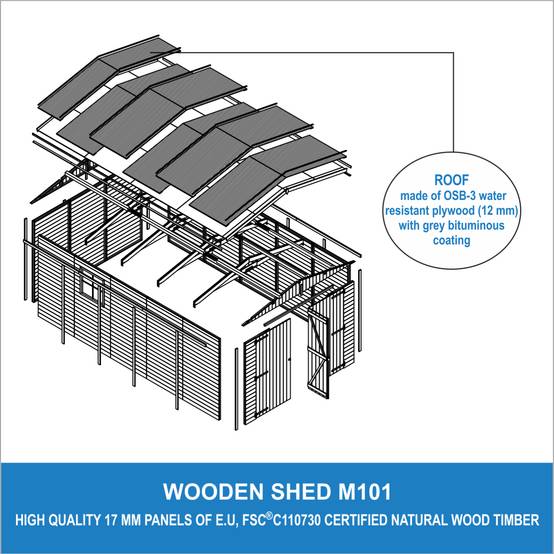 Timbela - Garage en Bois Naturel H222x516x324 cm/15 m² - Chalet - Atelier de jardin - Rangement pour vélos, remise à outils - 17 mm d’épaisseur - Timbela M101 - Image 8