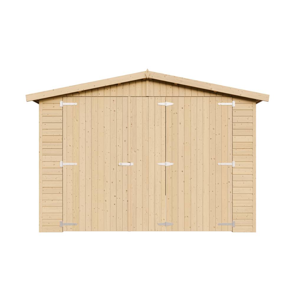 Timbela - Garage en Bois Naturel H222x516x324 cm/15 m² - Chalet - Atelier de jardin - Rangement pour vélos, remise à outils - 17 mm d’épaisseur - Timbela M101 - Image 4