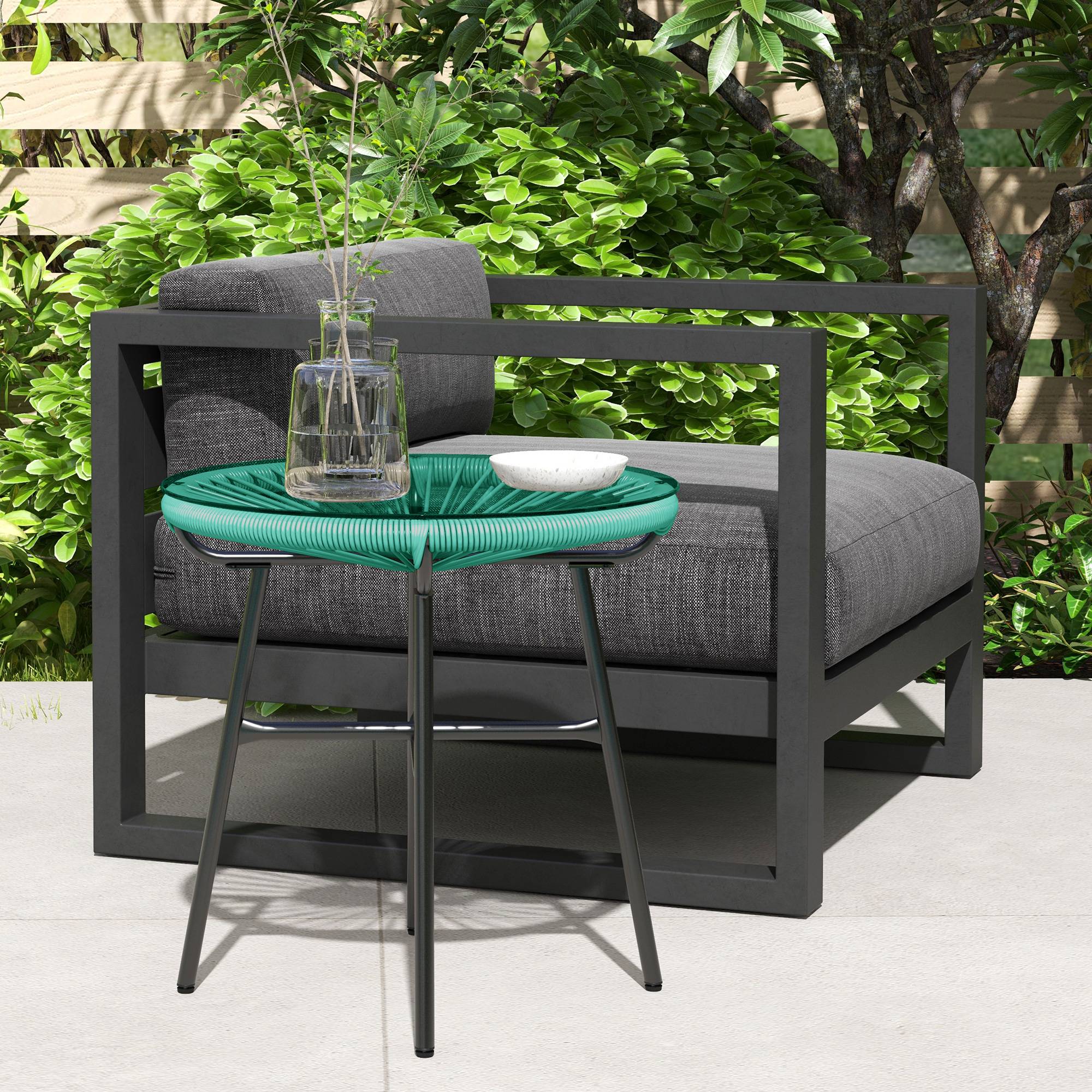 Table basse de jardin résine tressée ets verre trempé 50 x 50 x 50 cm - PANGIVO - Image 4