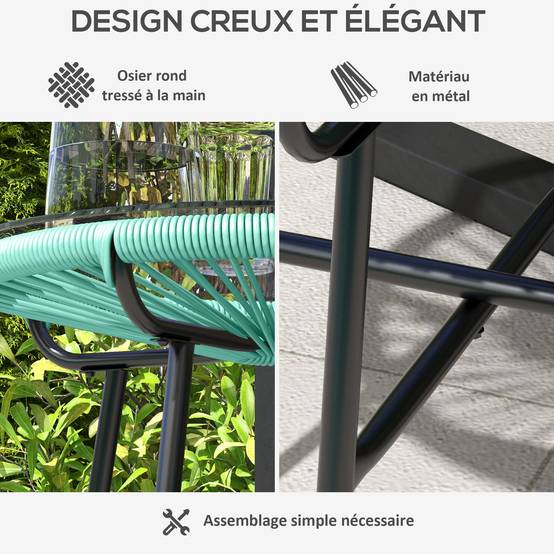 Table basse de jardin résine tressée ets verre trempé 50 x 50 x 50 cm - PANGIVO - Image 7