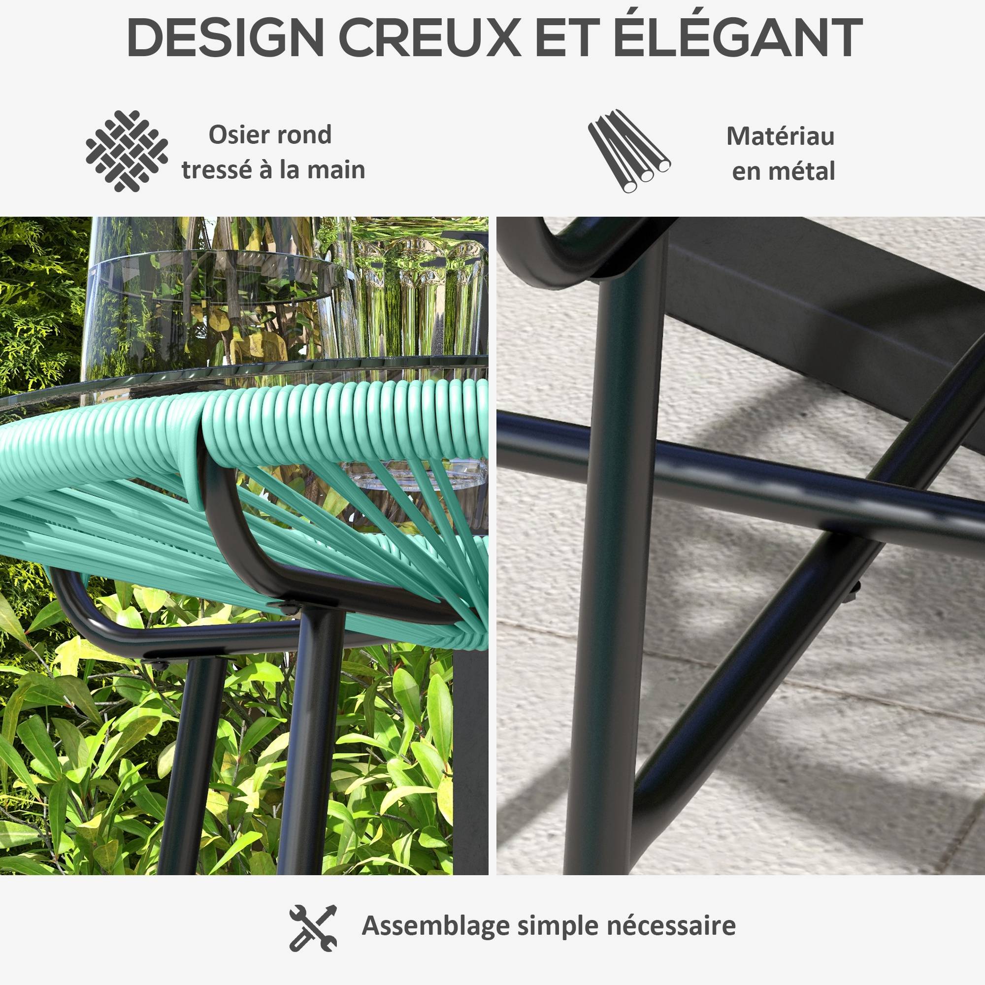 Table basse de jardin résine tressée ets verre trempé 50 x 50 x 50 cm - PANGIVO - Image 7