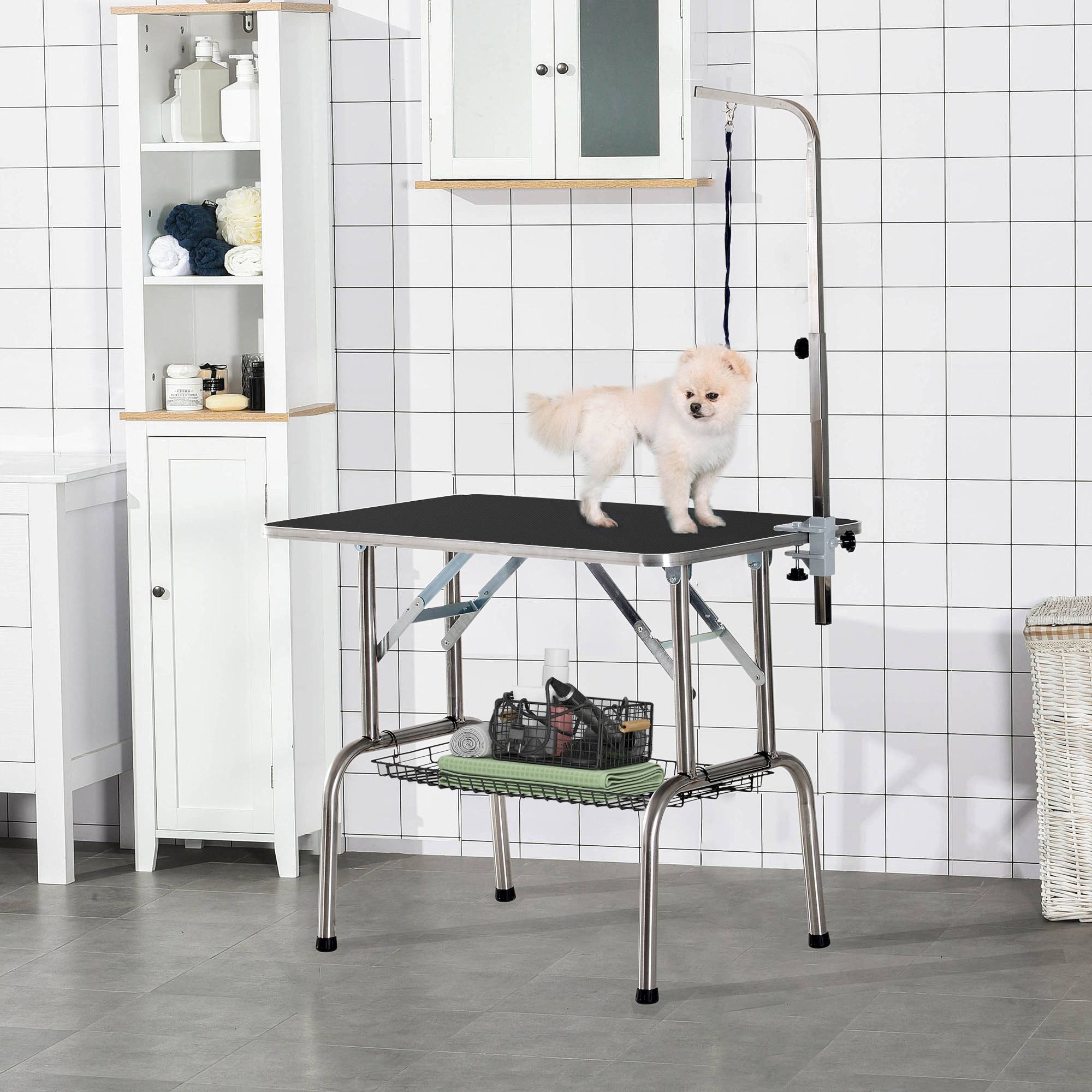 Table de Toilettage Pliante Acier Inox Pour Chien Soin Antidérapant 90x60cm Noir - ComfortXL Pet Living - Image 1