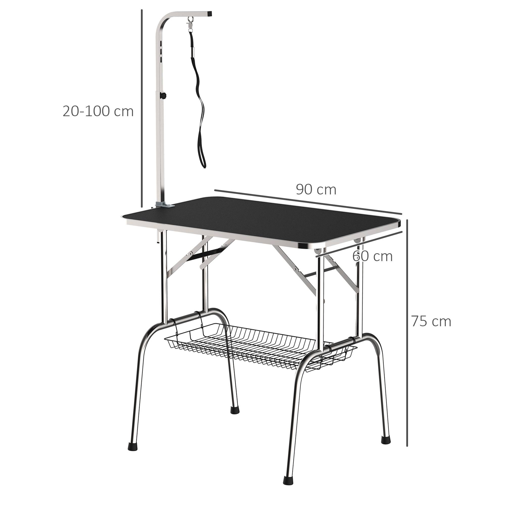 Table de Toilettage Pliante Acier Inox Pour Chien Soin Antidérapant 90x60cm Noir - ComfortXL Pet Living - Image 3
