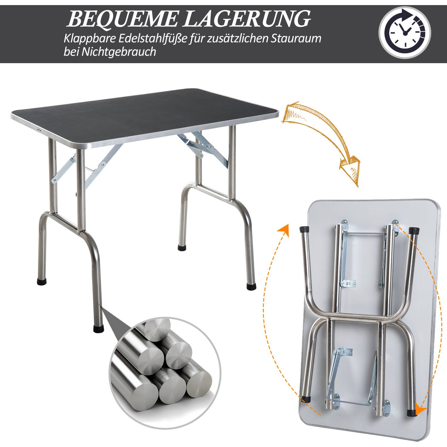 Table de Toilettage Pliante Acier Inox Pour Chien Soin Antidérapant 90x60cm Noir - ComfortXL Pet Living - Image 6