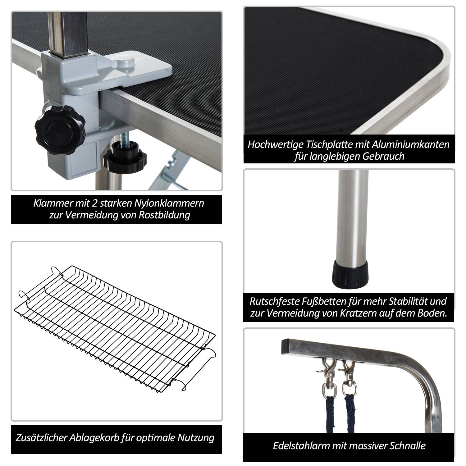 Table de Toilettage Pliante Acier Inox Pour Chien Soin Antidérapant 90x60cm Noir - ComfortXL Pet Living - Image 4