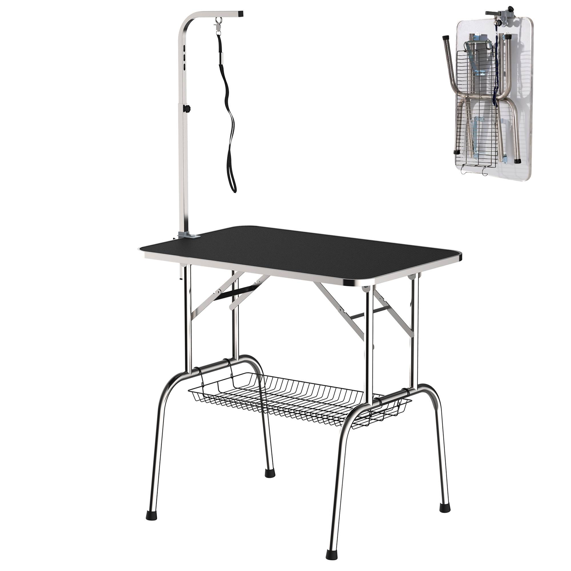 Table de Toilettage Pliante Acier Inox Pour Chien Soin Antidérapant 90x60cm Noir - ComfortXL Pet Living - Image 2