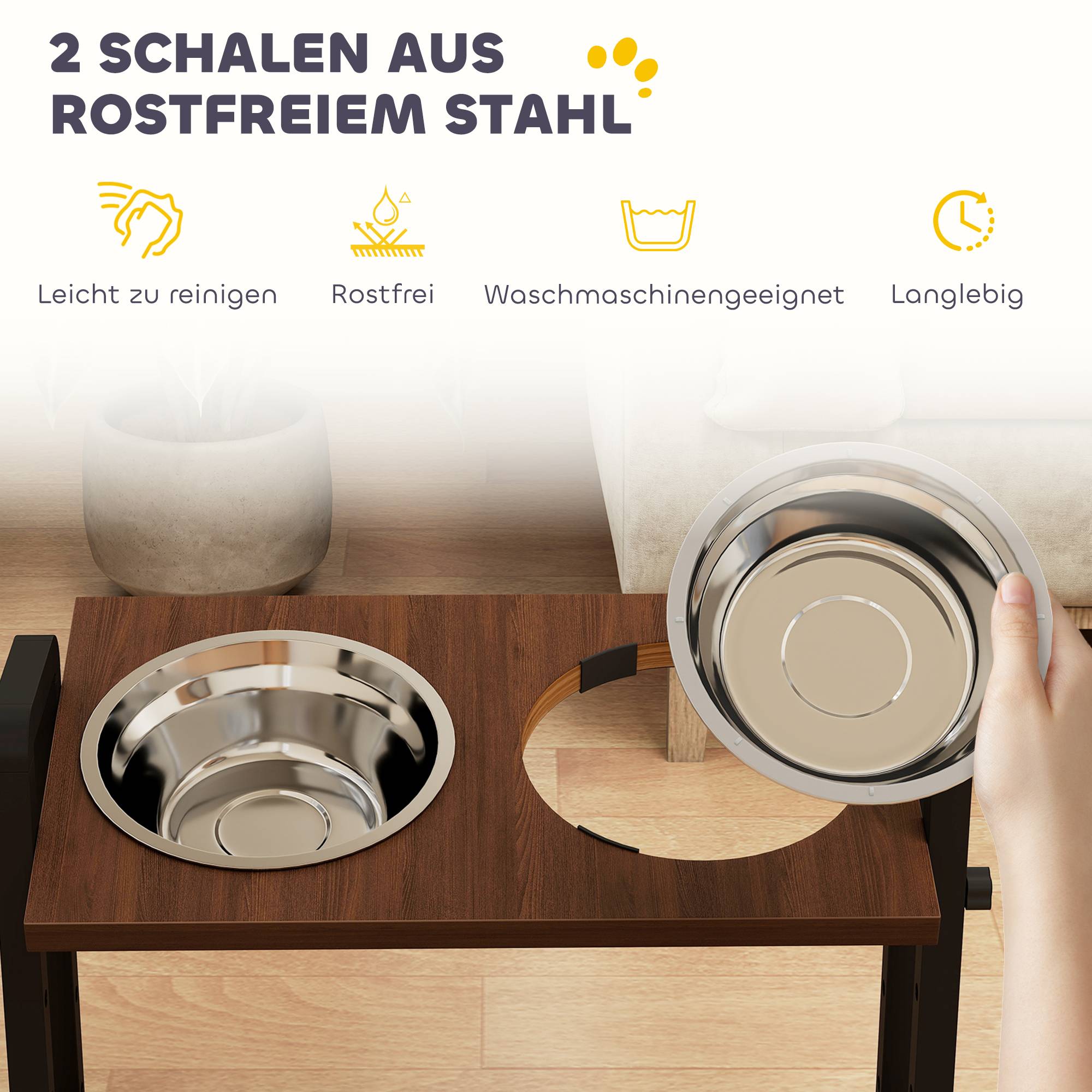 ComfortXL - Gamelle surélevée chien inox et bois brun 2 x 1,2 L hauteur et inclinaison réglables pour repas confortables - Image 6