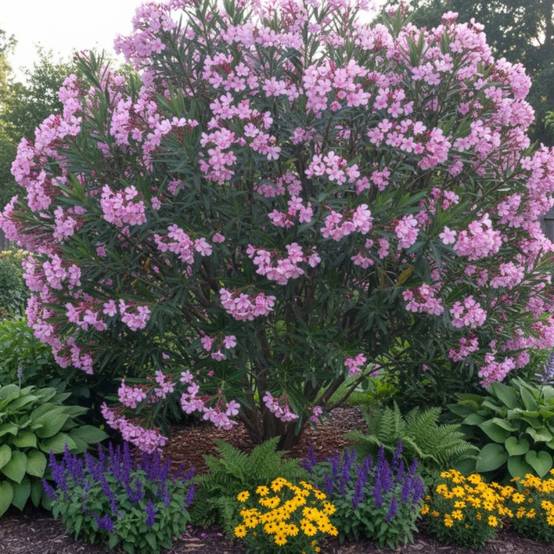 Laurier rose Villa Romaine à fleurs Rose - feuillage Semi-Persistant - Pot de 7,5L - 60/80 cm- hauteur à maturité De 1,50 m à 2,00 m - Image 4