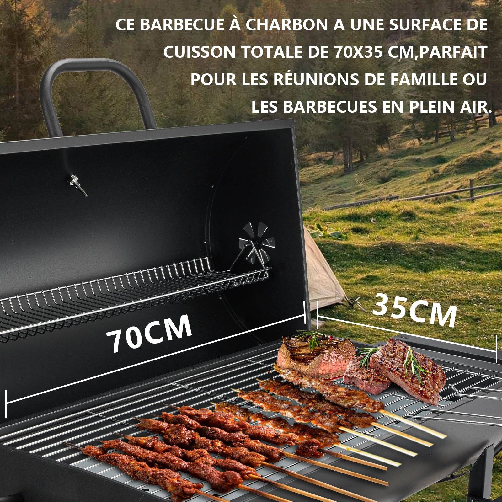 Teeno - Barbecue au charbon de bois, barbecue au charbon de bois XXL avec couvercle, tiroir à cendres, gants résistants à la chaleur, avec roulettes - Image 4