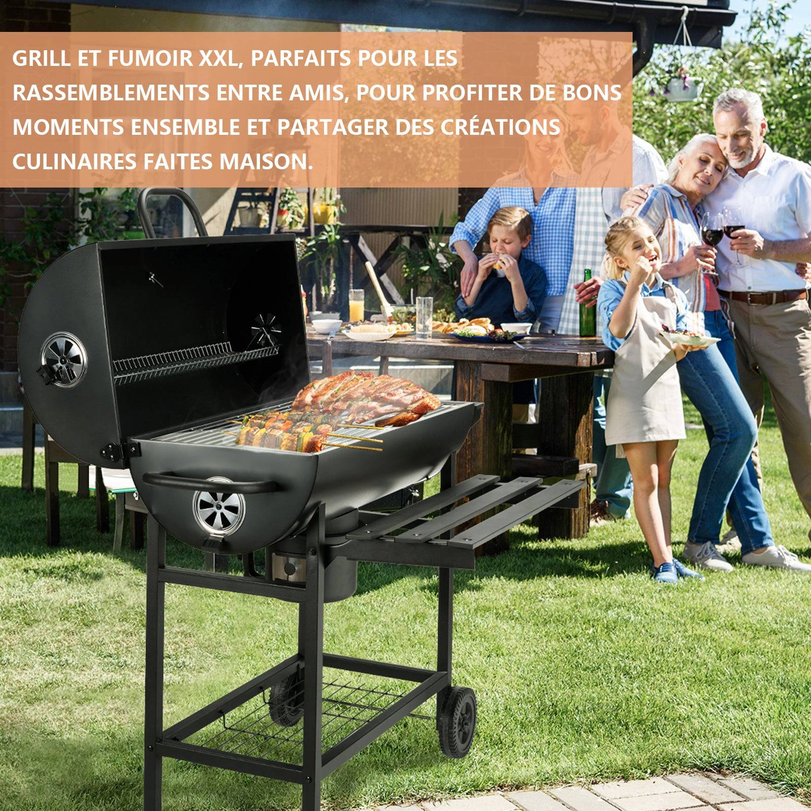Teeno - Barbecue au charbon de bois, barbecue au charbon de bois XXL avec couvercle, tiroir à cendres, gants résistants à la chaleur, avec roulettes - Image 6