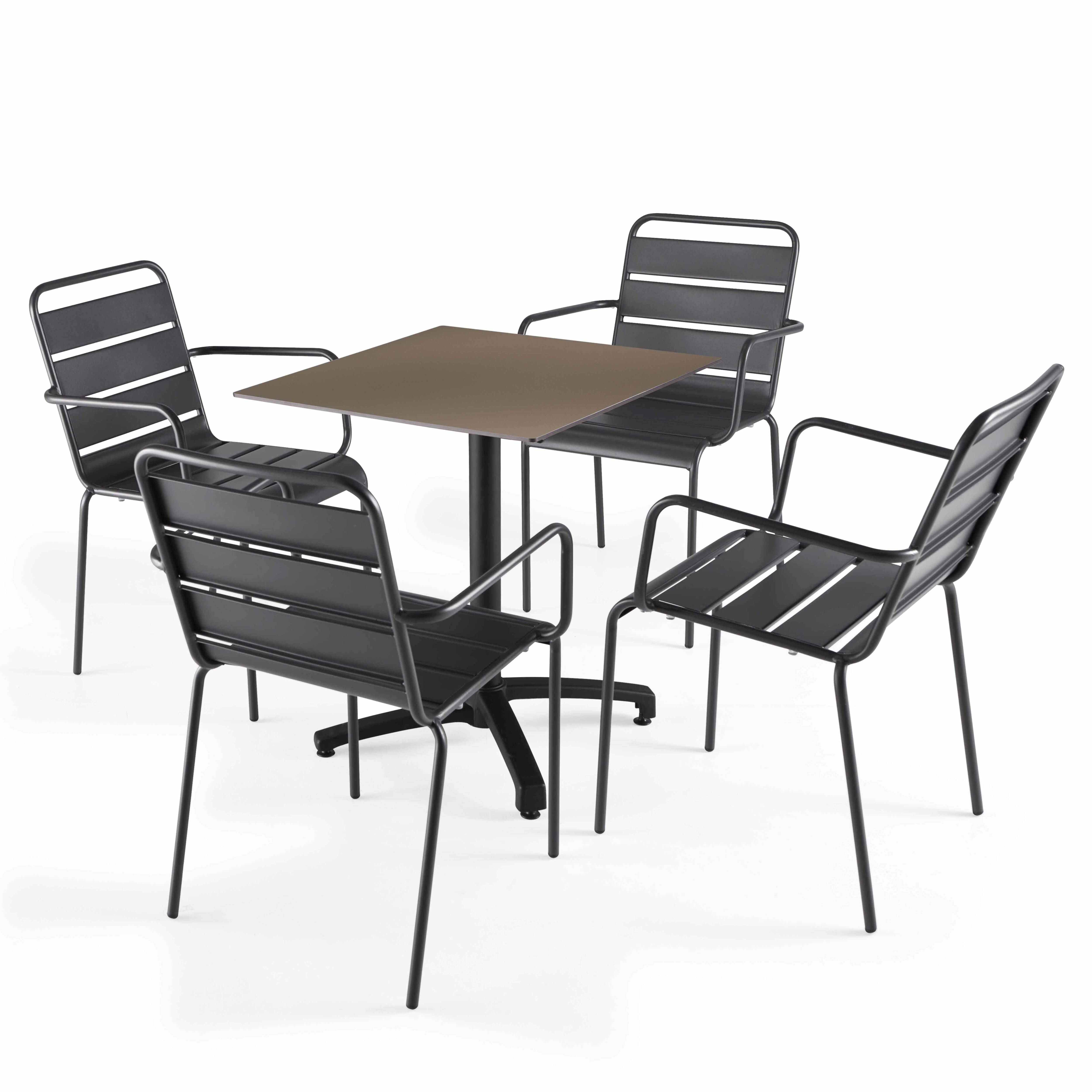 Oviala - Ensemble table terrasse stratifié taupe et 4 fauteuils gris - Oviala - Imagen 1