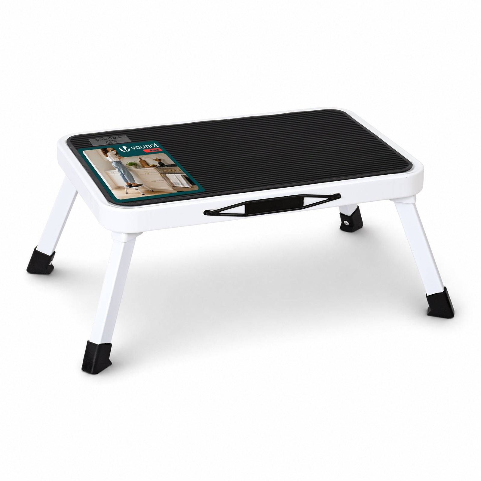 Vounot - Marchepied pliable portable en métal - Escabeau avec plateforme antidérapant 38x26cm - Tabouret demi-marches blanc - VOUNOT®