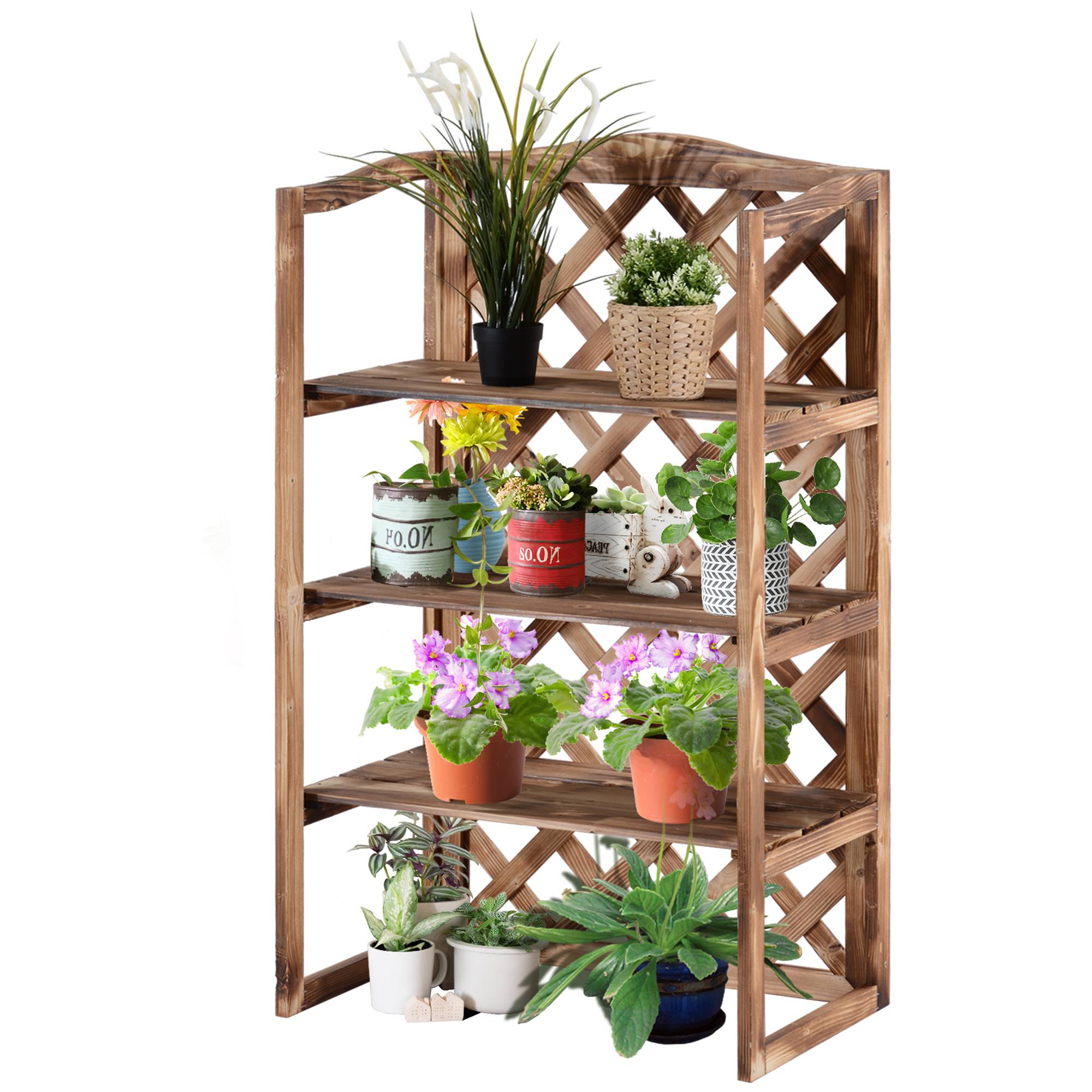 Porte-plantes en bois de sapin pour balcon 3 niveaux grande capacité 75x38x120cm naturel - ComfortXL Outdoor Living - Image 2