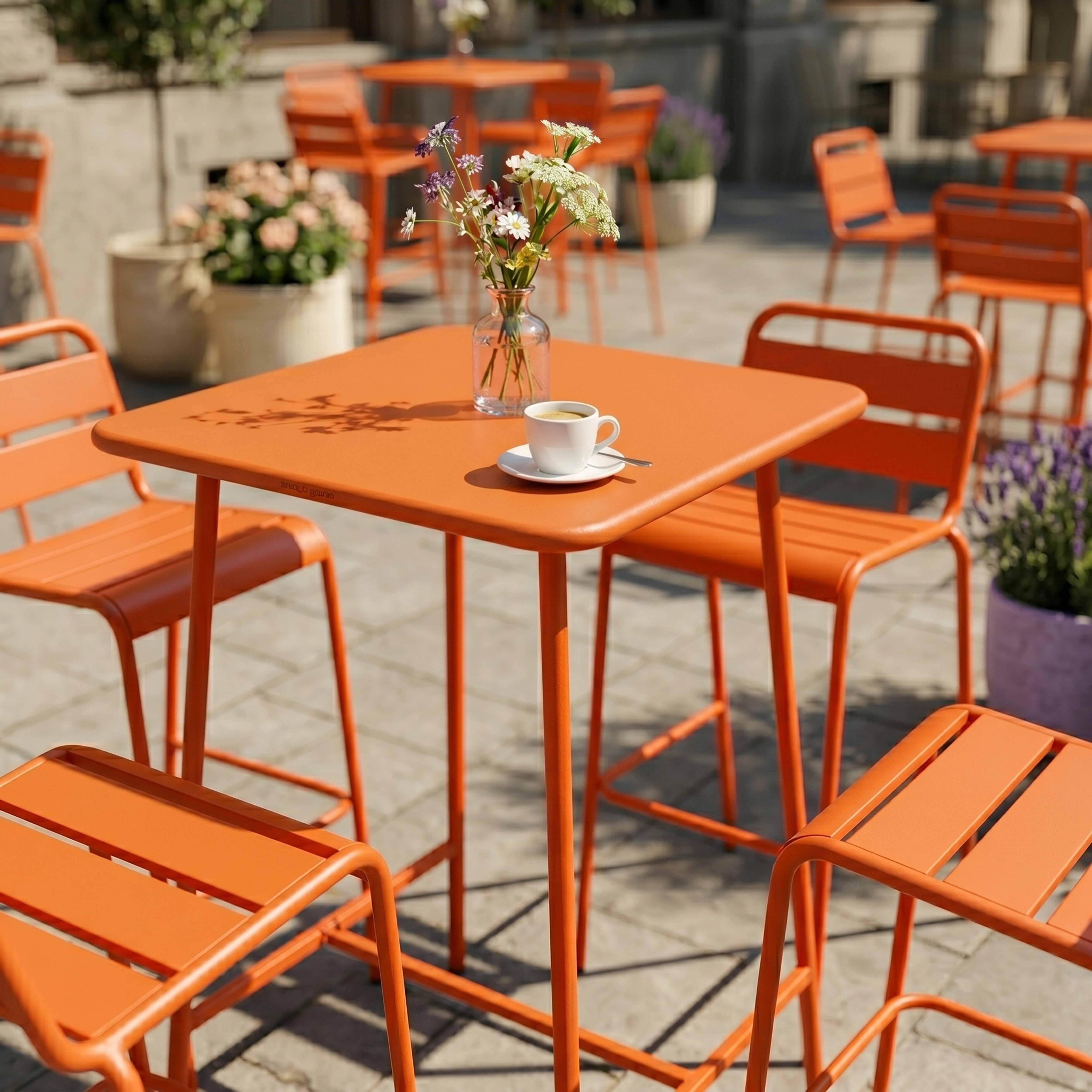 Oviala - Ensemble table de bar et 4 chaises hautes en métal orange Palavas - Oviala - Imagen 5