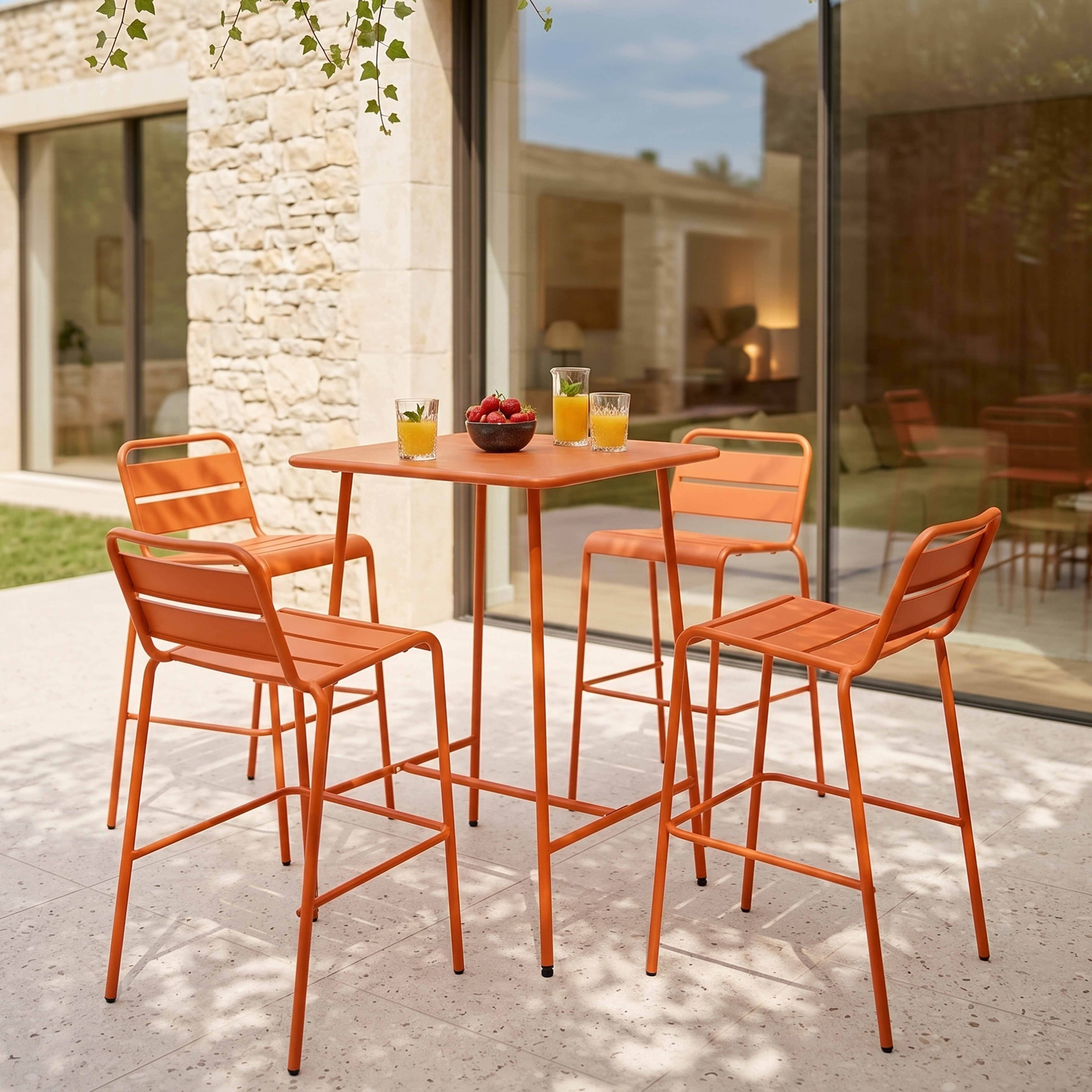 Oviala - Ensemble table de bar et 4 chaises hautes en métal orange Palavas - Oviala - Imagen 2