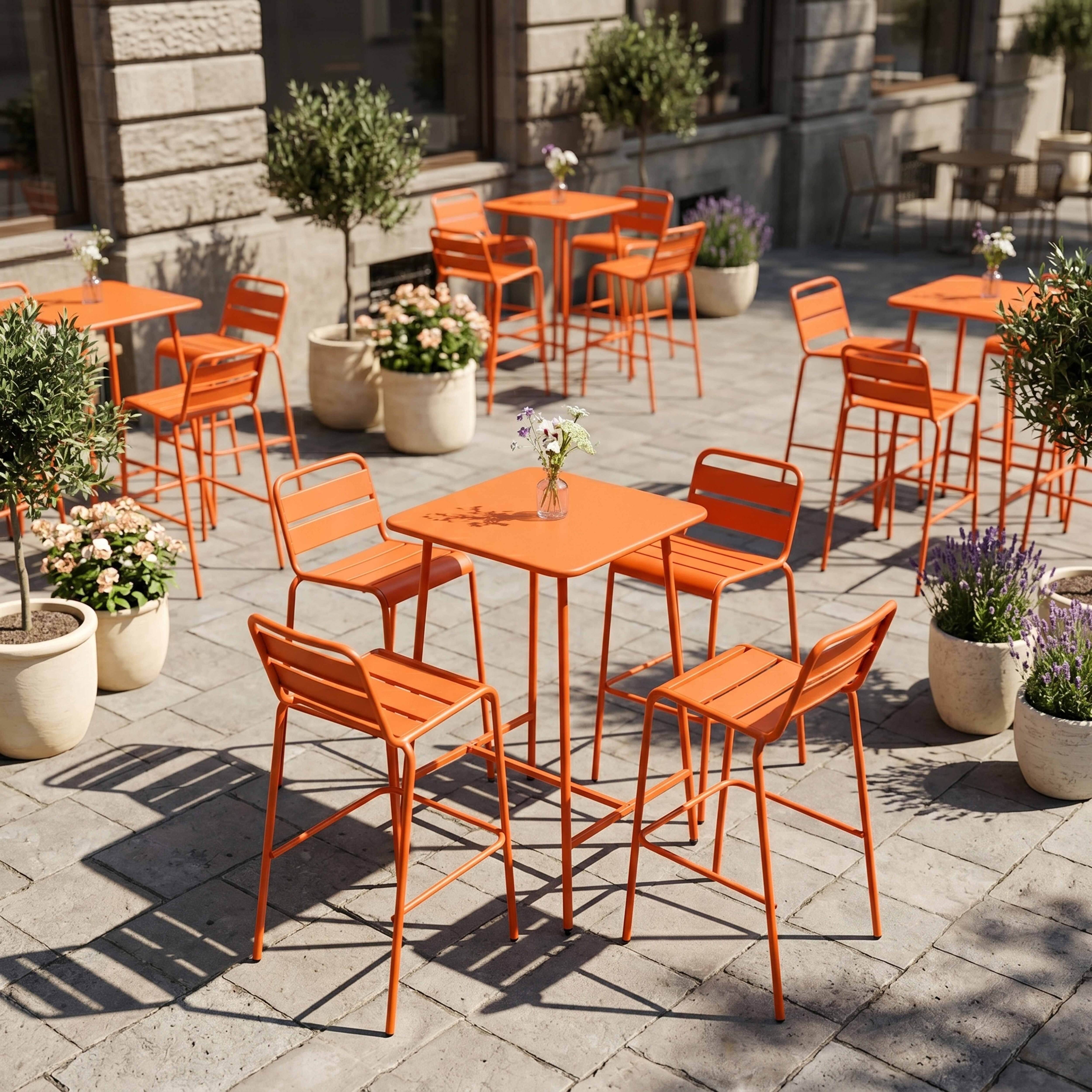 Oviala - Ensemble table de bar et 4 chaises hautes en métal orange Palavas - Oviala - Imagen 4