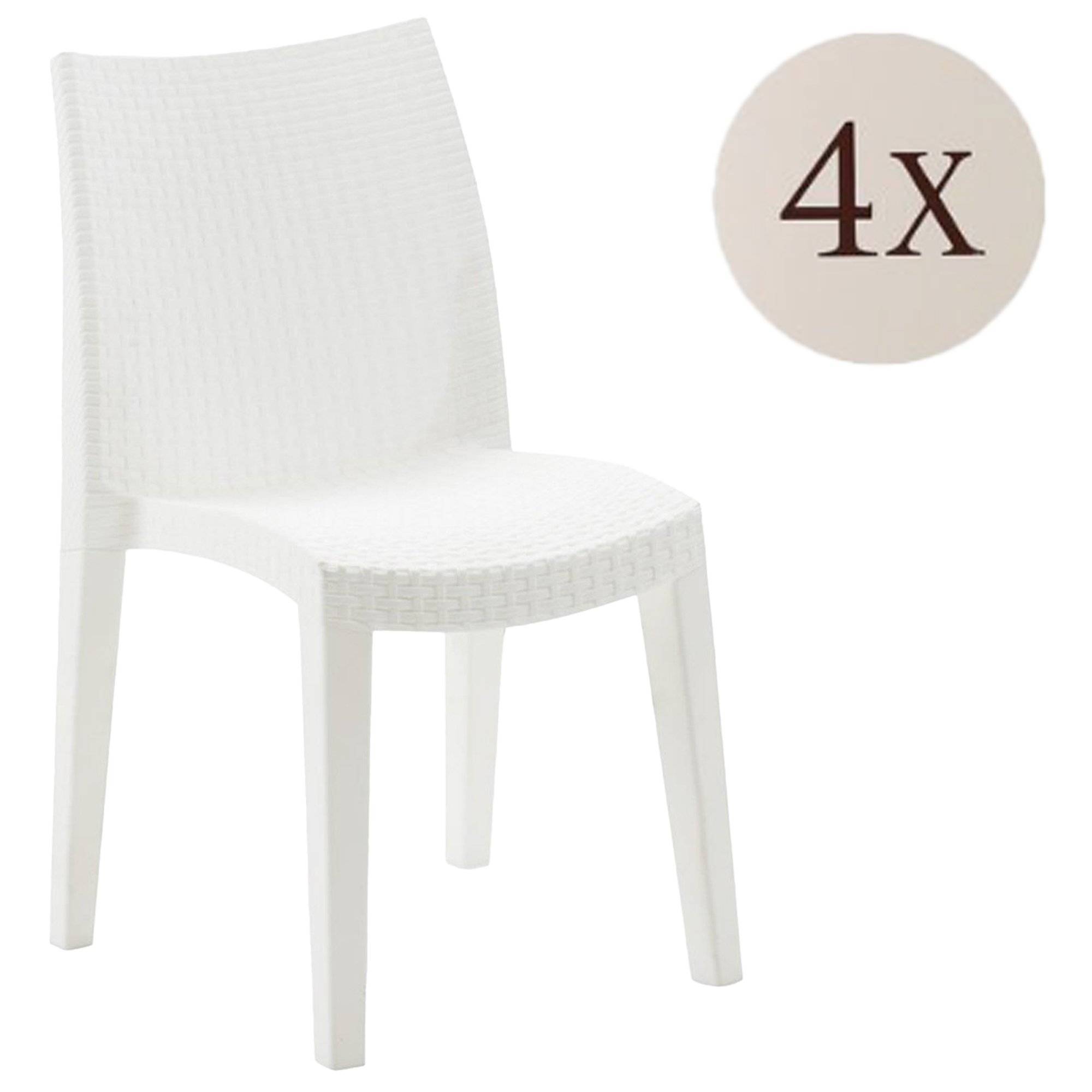 Dmora - Ensemble de 4 chaises d'extérieur Dmaldin, Sièges de jardin, Chaise de table à manger, Fauteuil d'extérieur effet rotin, 55x48h86 cm, Blanc - Dmora - Imagen 1