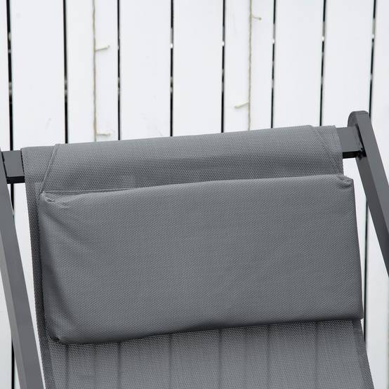 Outsunny - Lot de 2 chaises longues pliantes avec appuie-tête 60x100x85 cm transat inclinable jardin plage camping piscine textilène gris foncé - Outsunny - Image 8