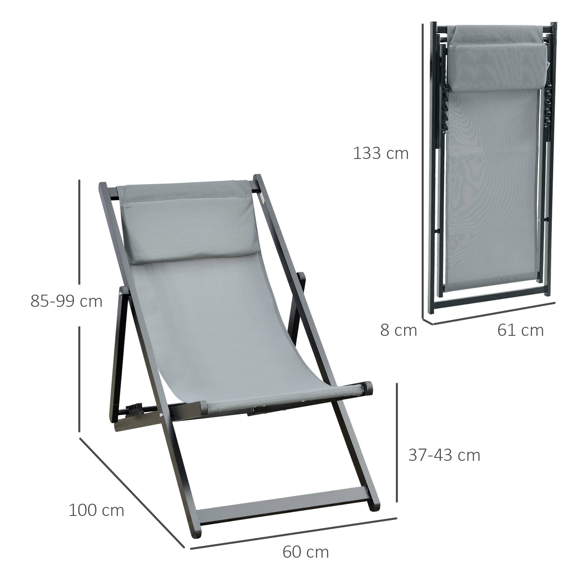 Outsunny - Lot de 2 chaises longues pliantes avec appuie-tête 60x100x85 cm transat inclinable jardin plage camping piscine textilène gris foncé - Outsunny - Image 3