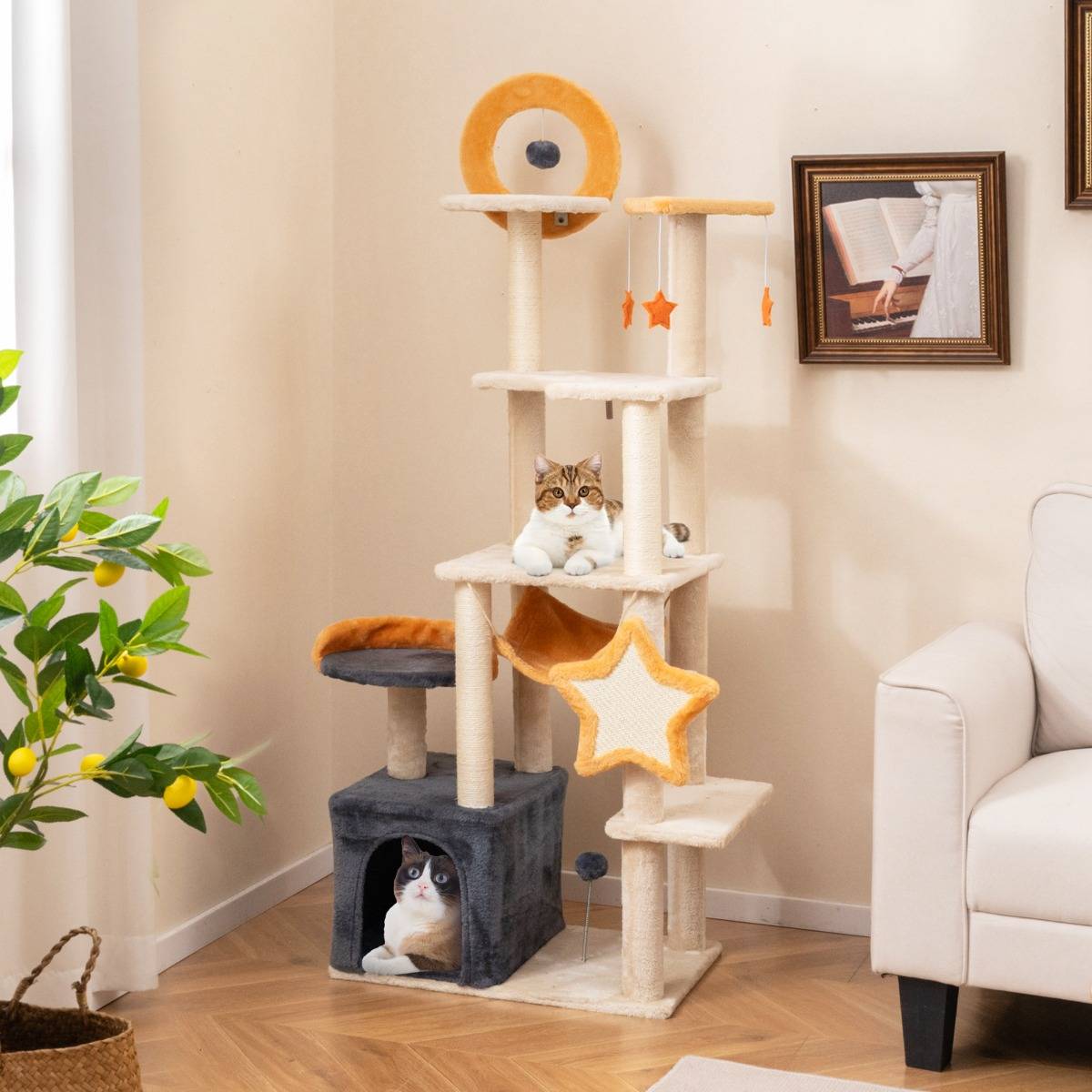 Arbre à Chat Mignon de 160cm avec Poteaux et Planche à Gratter en Sisal Condo Perchoir - Image 3