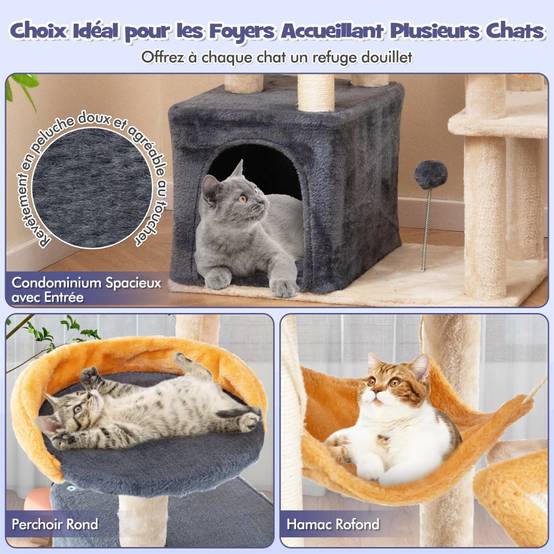 Arbre à Chat Mignon de 160cm avec Poteaux et Planche à Gratter en Sisal Condo Perchoir - Image 8