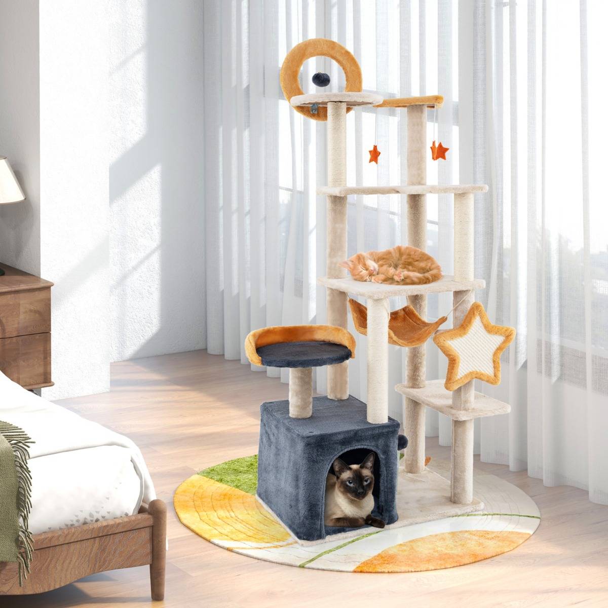 Arbre à Chat Mignon de 160cm avec Poteaux et Planche à Gratter en Sisal Condo Perchoir - Image 4