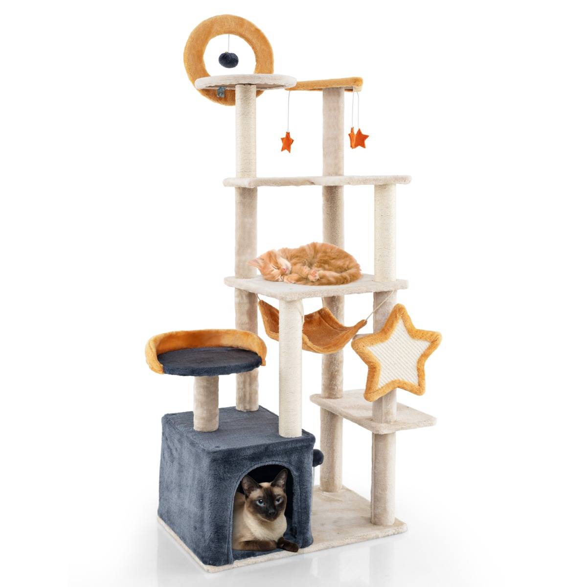 Arbre à Chat Mignon de 160cm avec Poteaux et Planche à Gratter en Sisal Condo Perchoir - Image 1