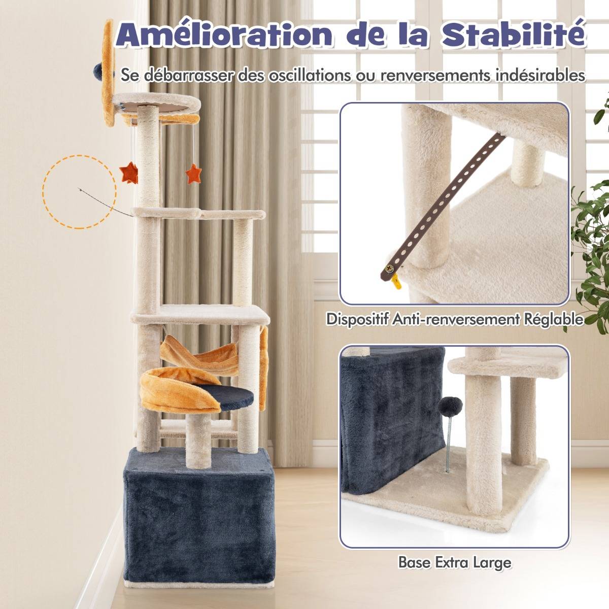 Arbre à Chat Mignon de 160cm avec Poteaux et Planche à Gratter en Sisal Condo Perchoir - Image 6