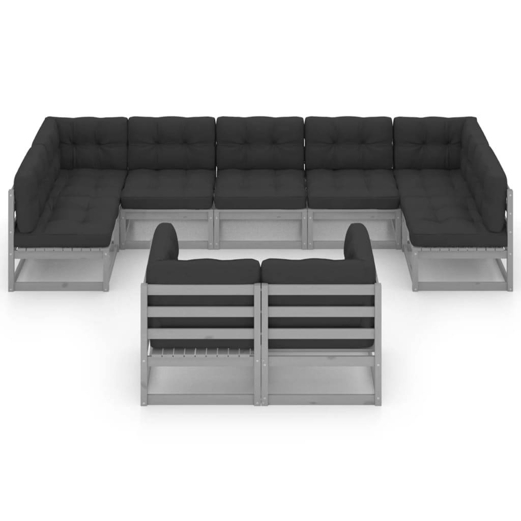 Helloshop26 - Salon de jardin meuble d'extérieur ensemble de mobilier 9 pièces avec coussins gris bois de pin massif - Imagen 2