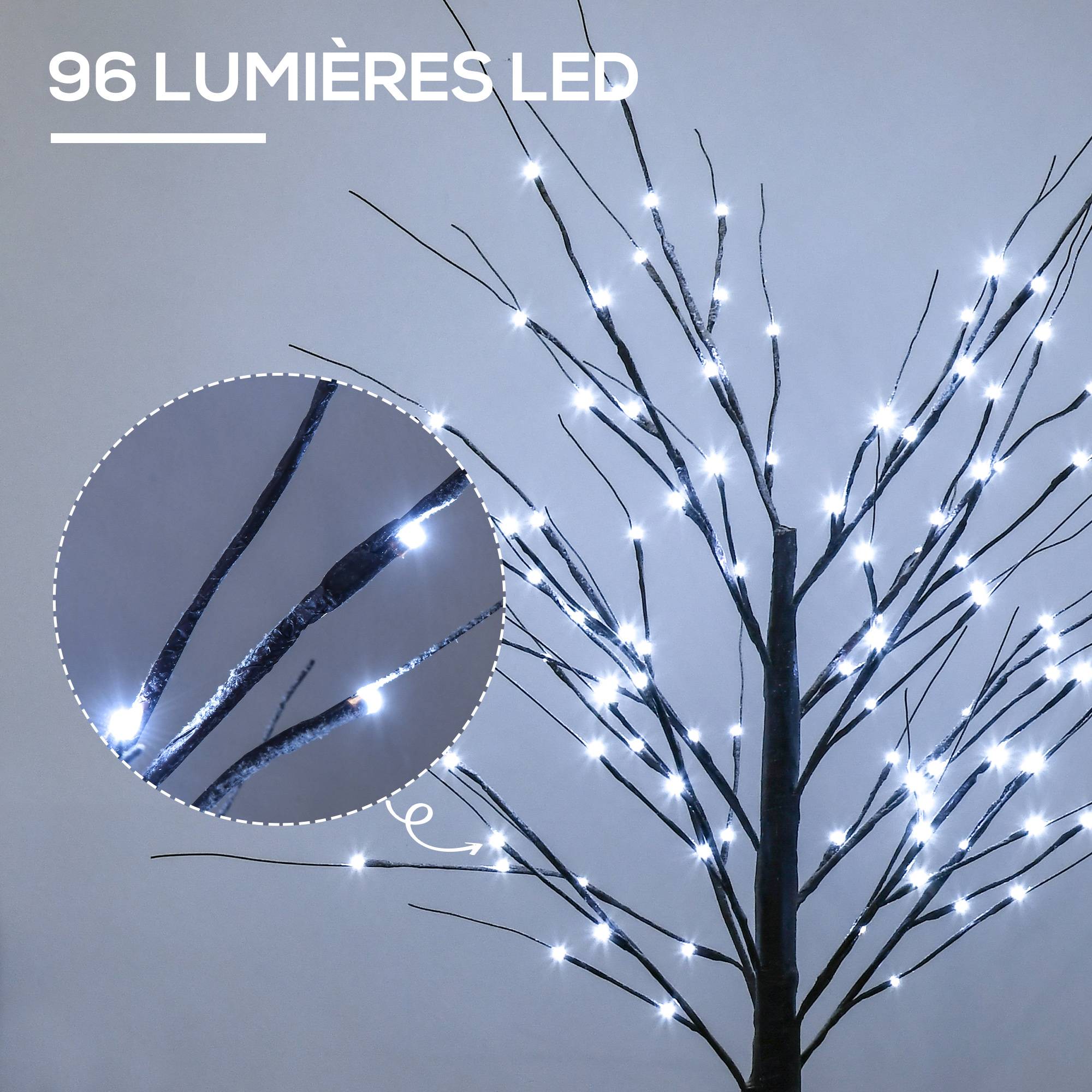 Arbre lumineux LED blanc froid,96 LED, usage intérieur,150cm, déco Noël maison chambre, marron - Image 6