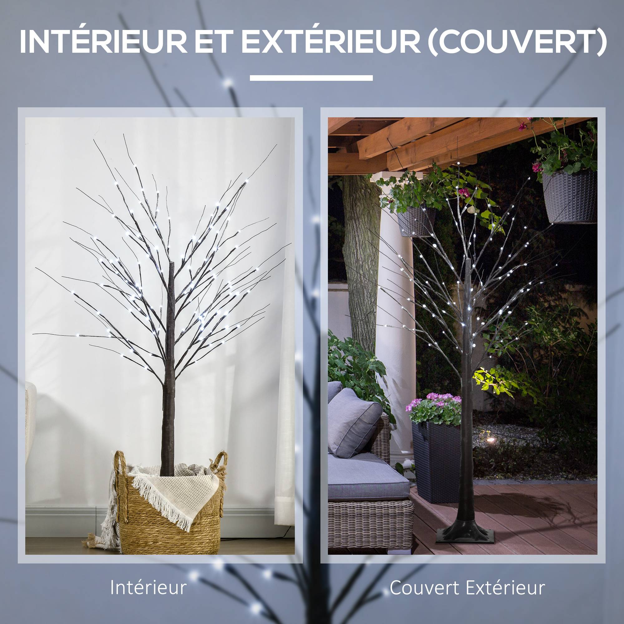 Arbre lumineux LED blanc froid,96 LED, usage intérieur,150cm, déco Noël maison chambre, marron - Image 9