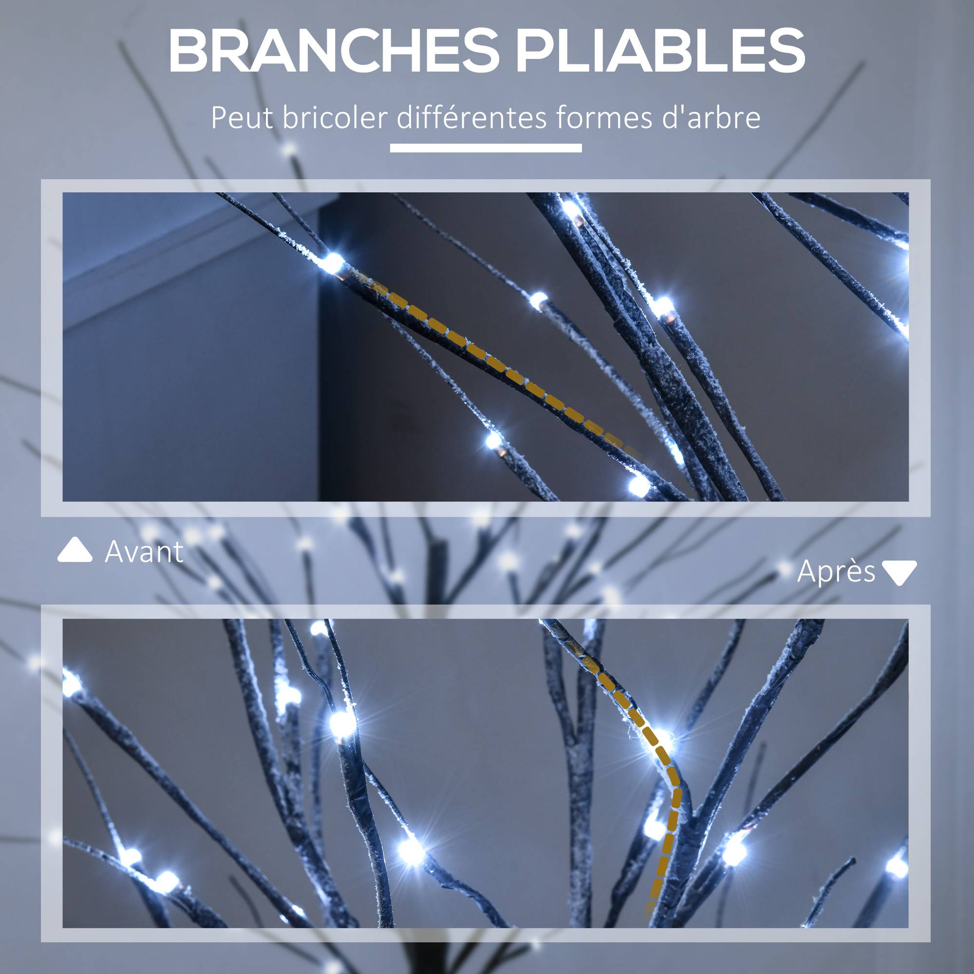 Arbre lumineux LED blanc froid,96 LED, usage intérieur,150cm, déco Noël maison chambre, marron - Image 8
