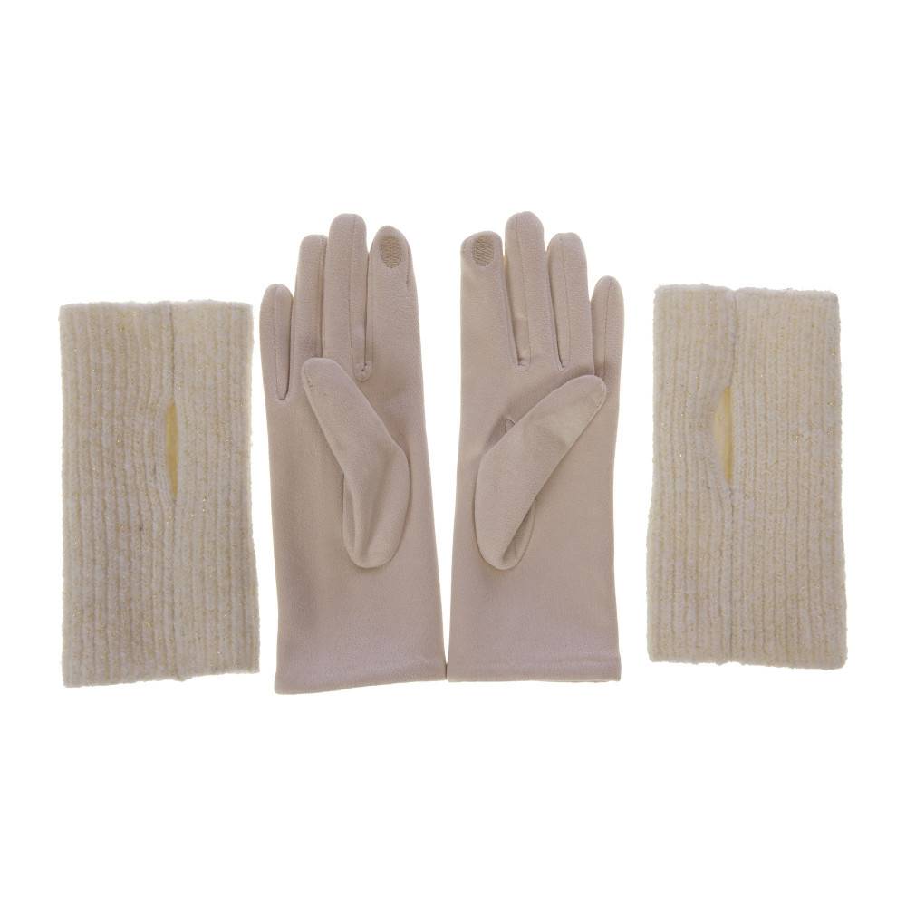 Amadeus - Gants en tricot et suédine crème - Image 4