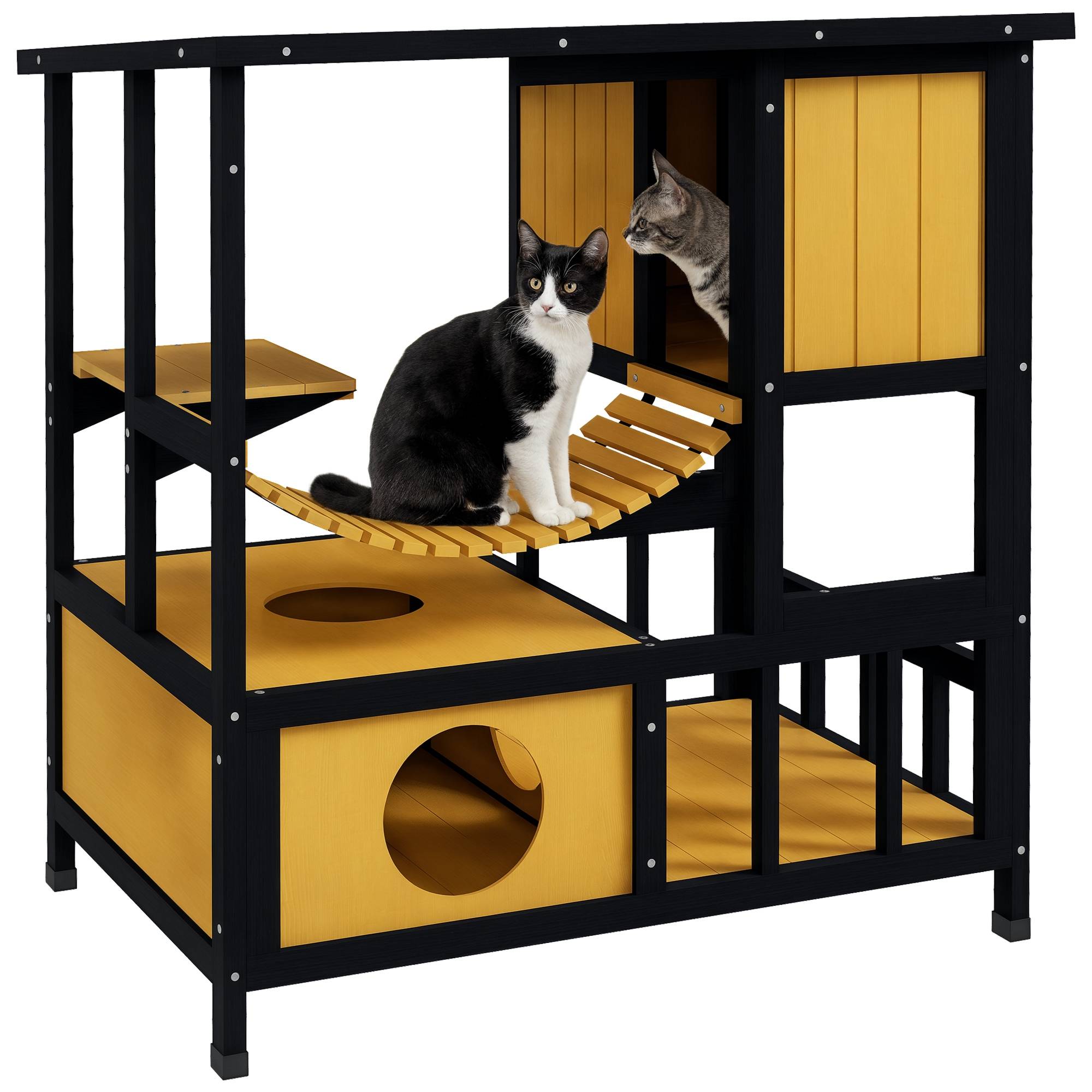 Maison pour chat bois vert et naturel 84.5 x 60 x 88 cm - PANGIVO - Image 1