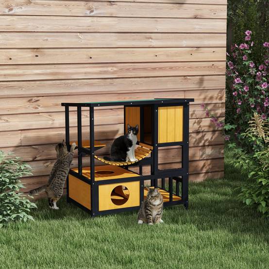 Maison pour chat bois vert et naturel 84.5 x 60 x 88 cm - PANGIVO - Image 3