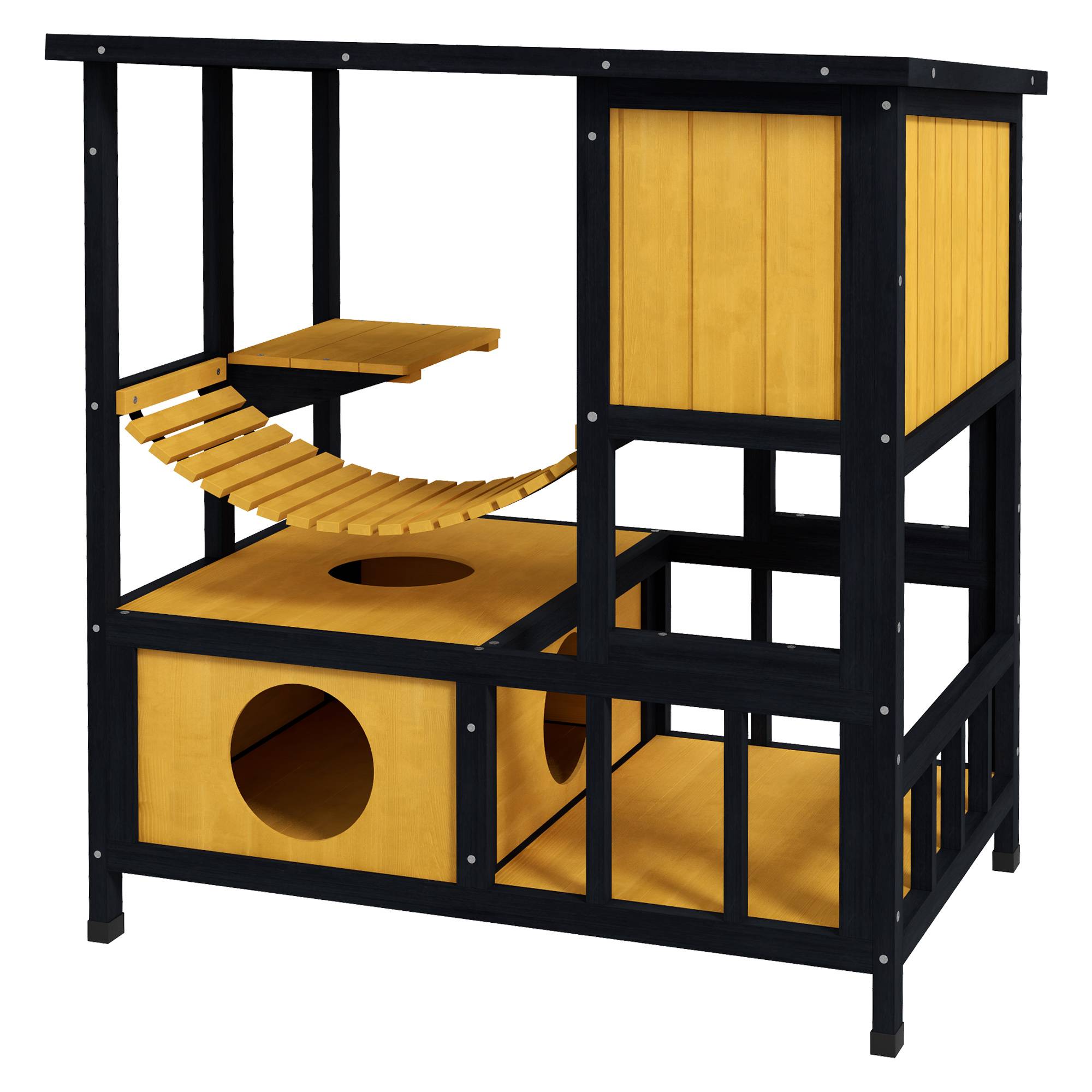 Maison pour chat bois vert et naturel 84.5 x 60 x 88 cm - PANGIVO - Image 2