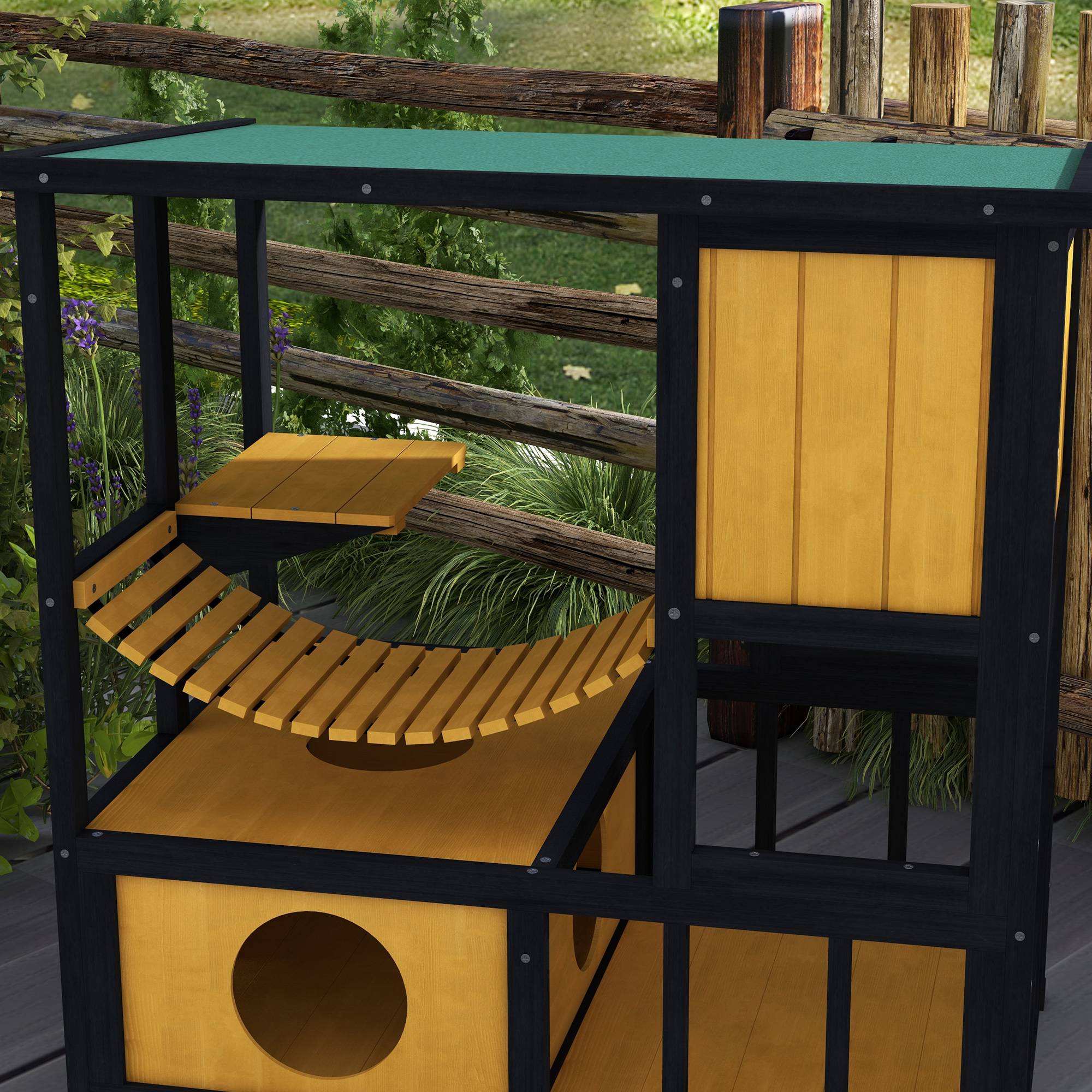Maison pour chat bois vert et naturel 84.5 x 60 x 88 cm - PANGIVO - Image 10