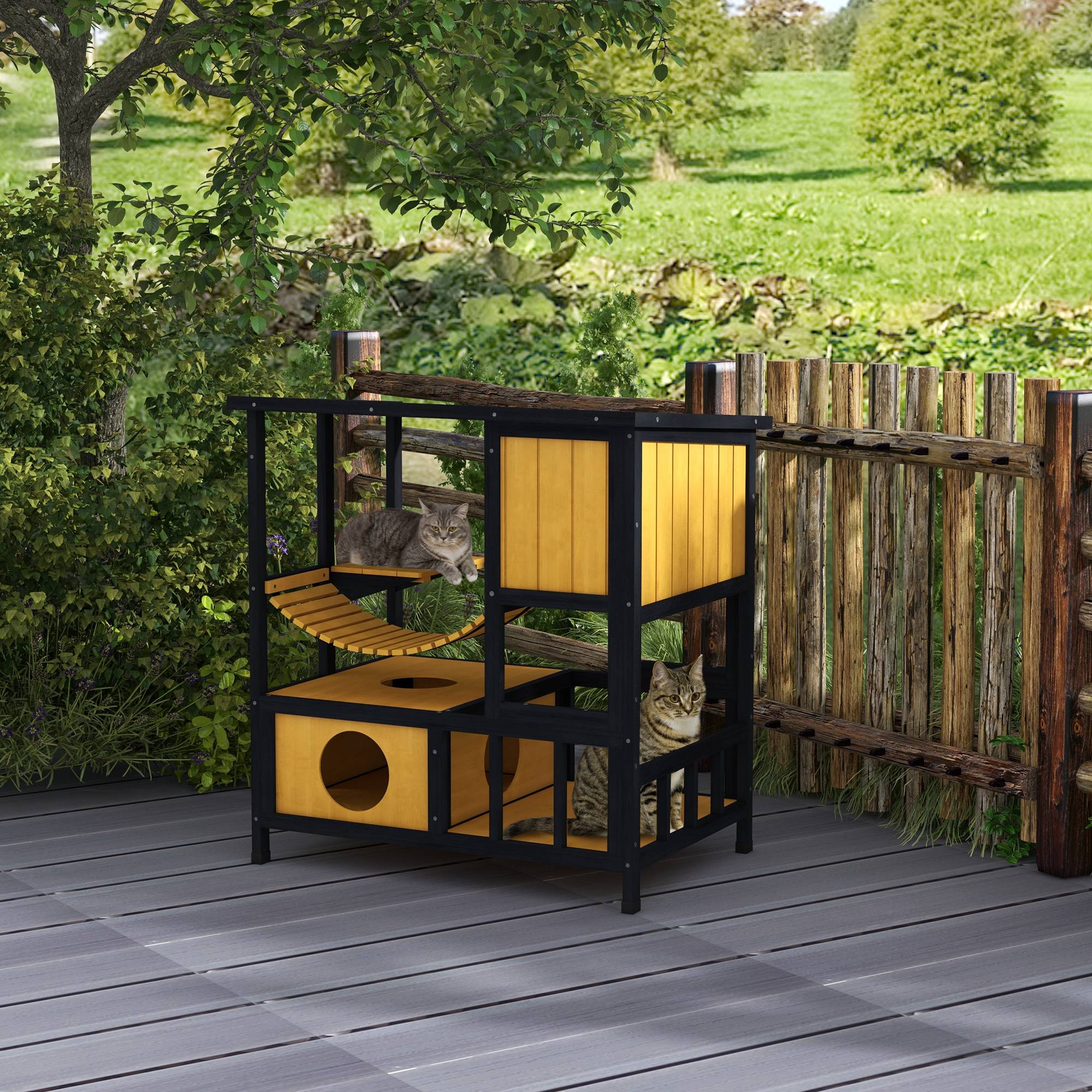 Maison pour chat bois vert et naturel 84.5 x 60 x 88 cm - PANGIVO - Image 4