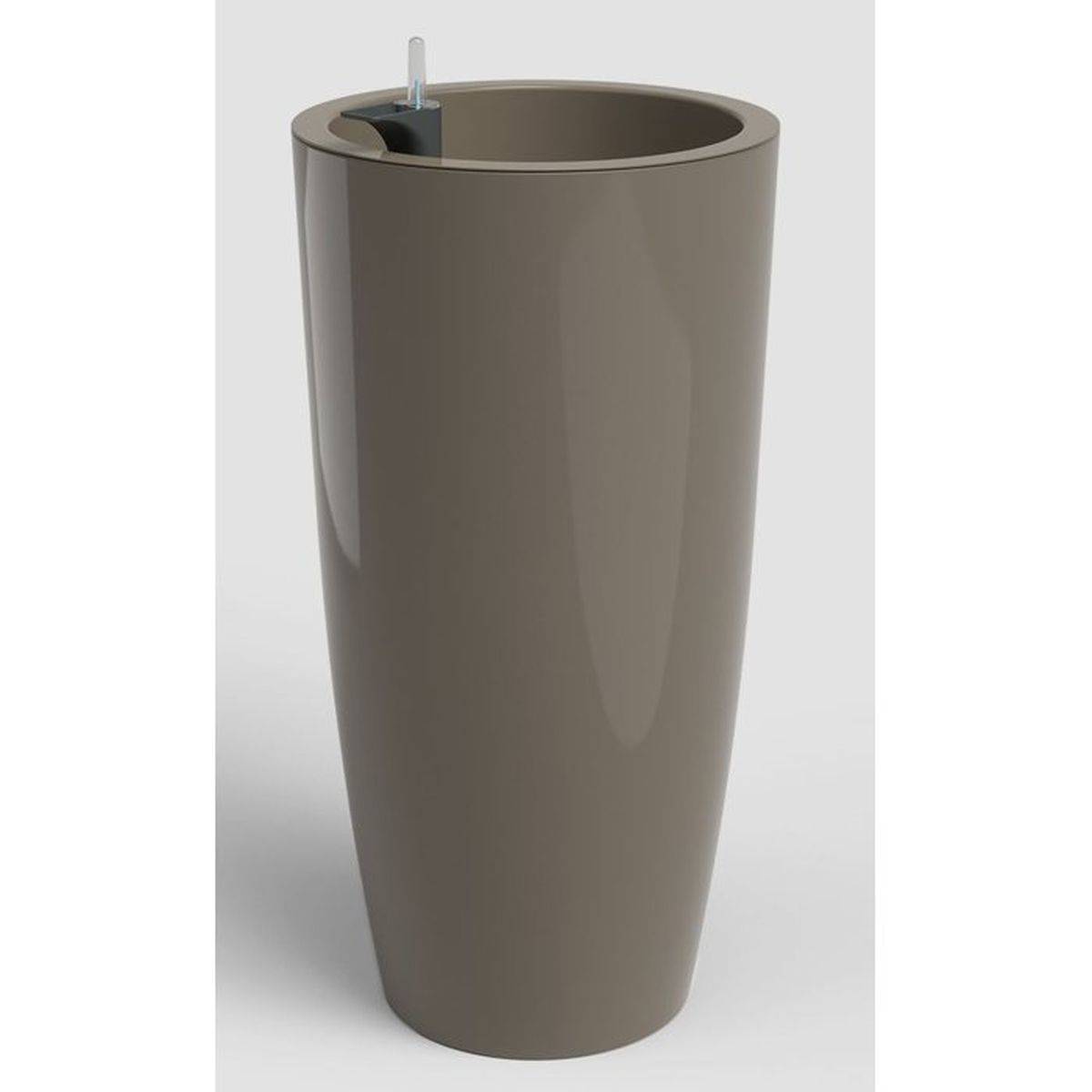 Pot de fleurs auto-arrosant Artevasi Santorini SWS 65 BR taupe brillant, plastique anti-UV, sur pieds Ø33 x H65 cm - Image 1