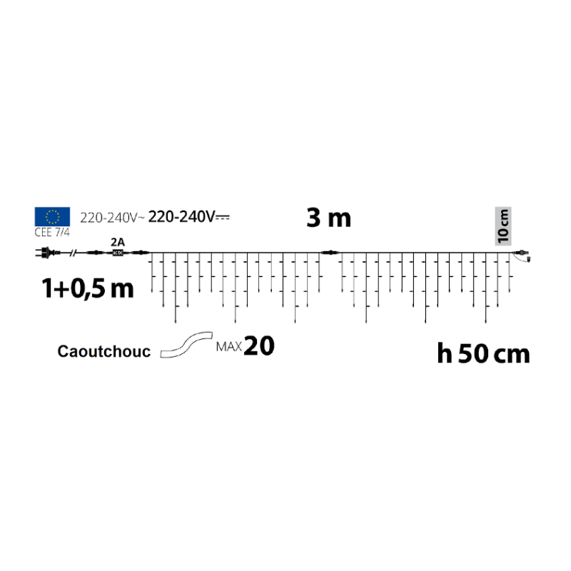 Lotti - Guirlande stalactite flash 3M H 50CM 114 LED blanc froid raccordable 230V IP67 Lotti - Imagen 3