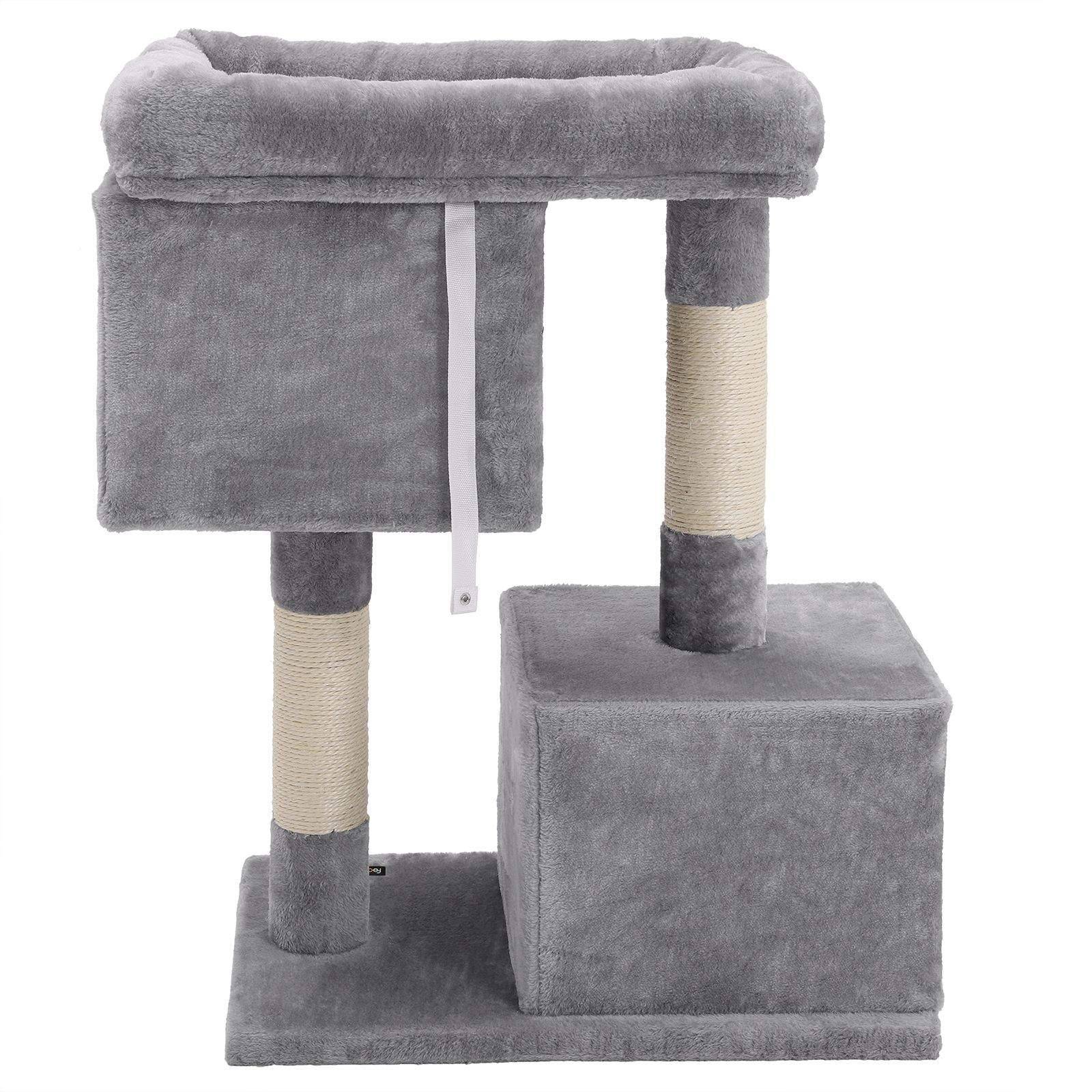 Helloshop26 - Arbre à chat colonne en sisal pour aiguiser les griffes 2 niches luxueuses maison de jeu meubles pour chatons chats et félins 84 cm couleur grise cla - Imagen 2