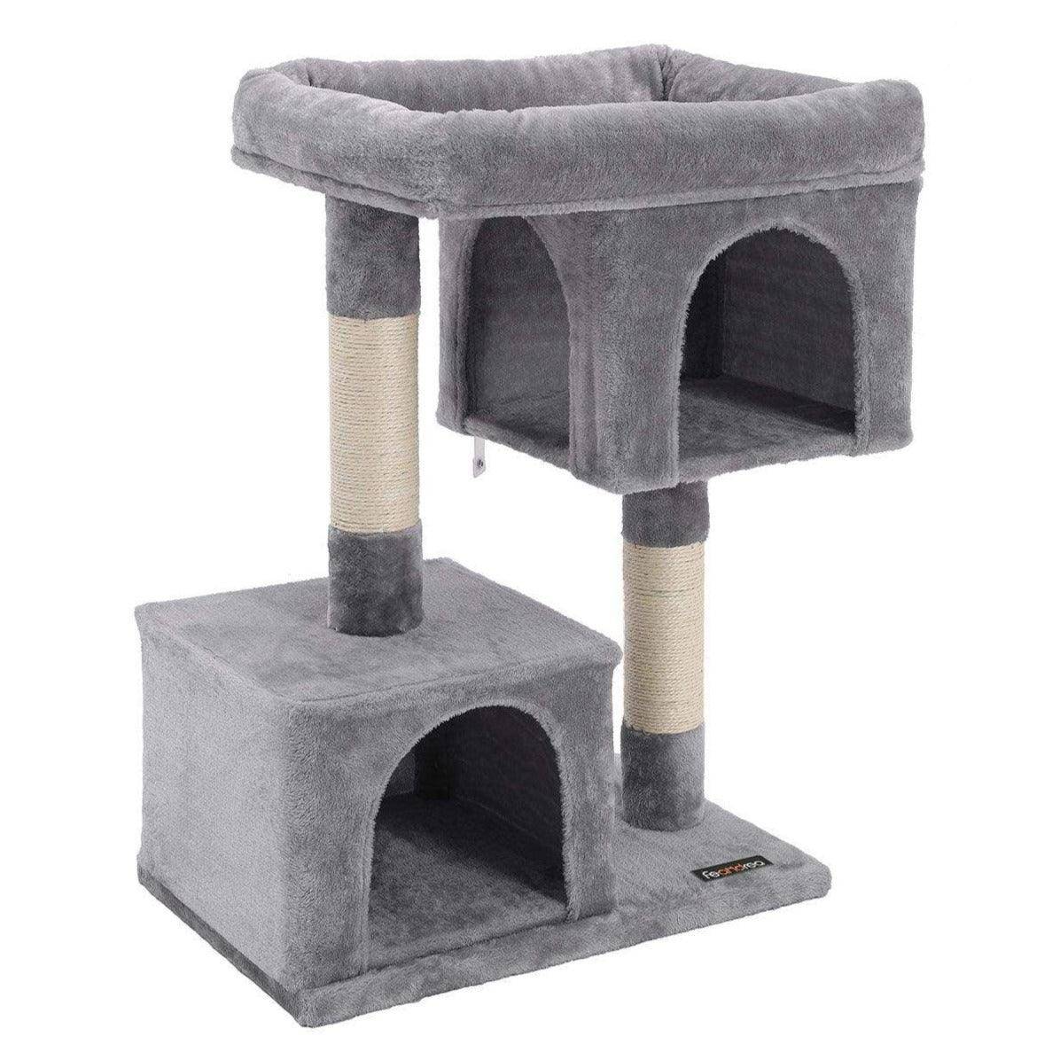 Helloshop26 - Arbre à chat colonne en sisal pour aiguiser les griffes 2 niches luxueuses maison de jeu meubles pour chatons chats et félins 84 cm couleur grise cla - Imagen 1