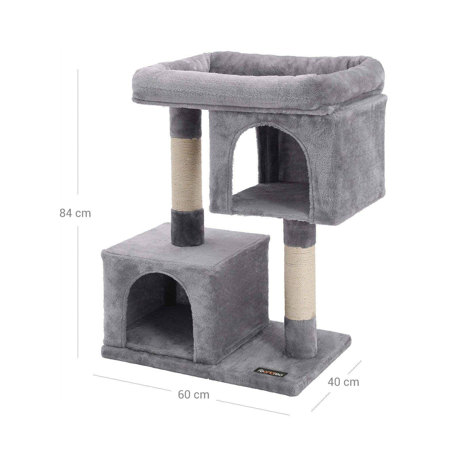 Helloshop26 - Arbre à chat colonne en sisal pour aiguiser les griffes 2 niches luxueuses maison de jeu meubles pour chatons chats et félins 84 cm couleur grise cla - Imagen 3