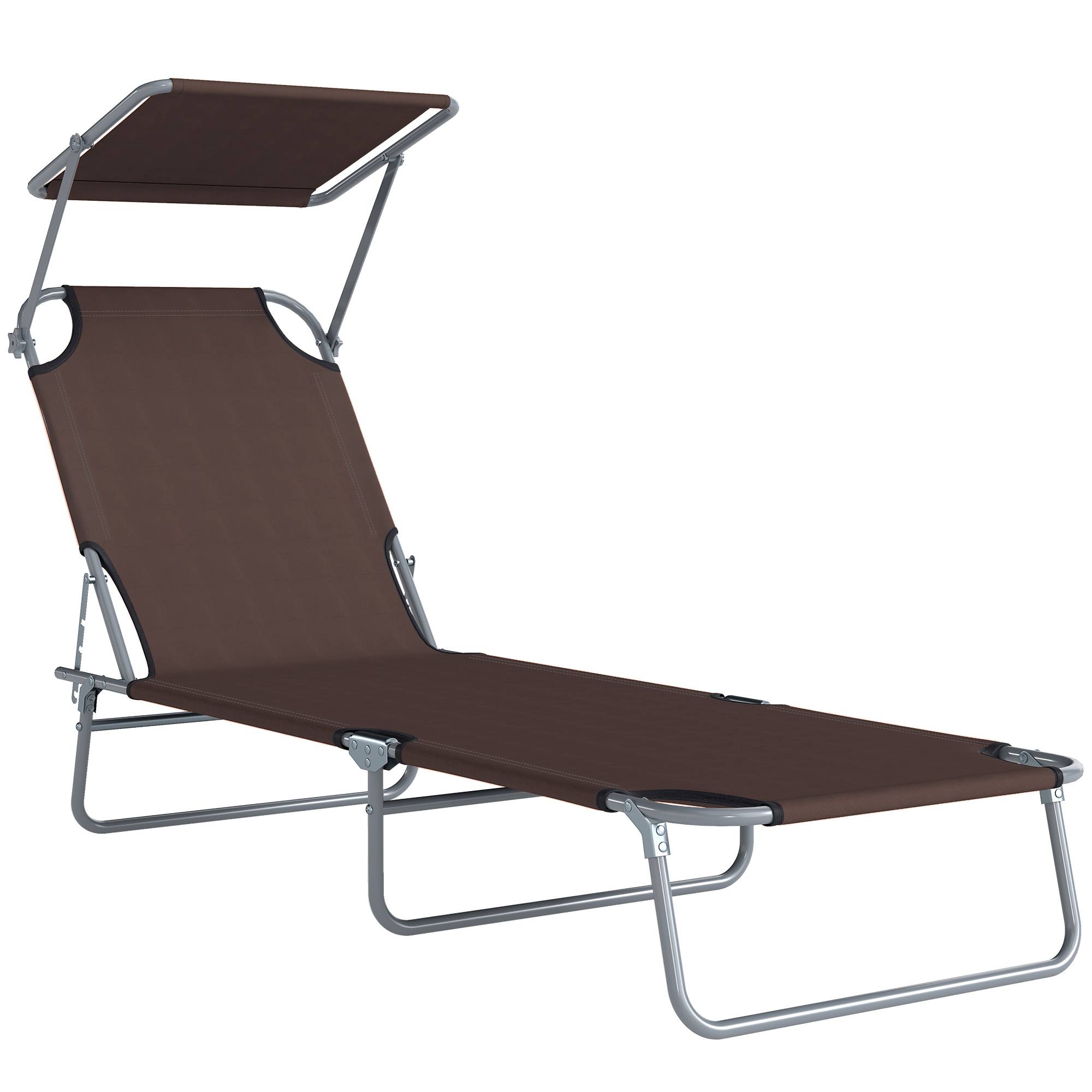 Outsunny - Transat bain de soleil pliable grand confort dossier et pare-soleil réglable multi-positions chocolat - Outsunny - Imagen 1