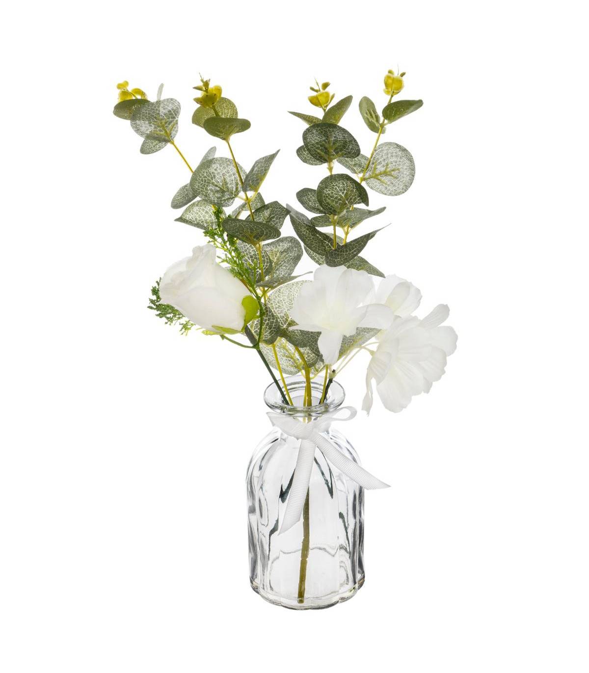 Composition florale artificielle Eucalyptus et Fleurs Vase en Verre H 41 cm - Image 1