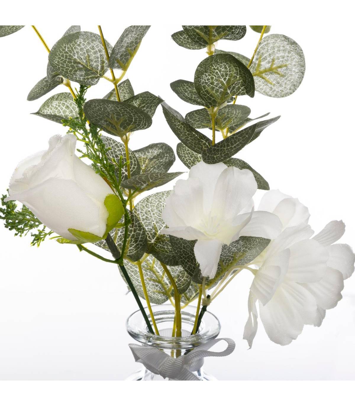 Composition florale artificielle Eucalyptus et Fleurs Vase en Verre H 41 cm - Image 2