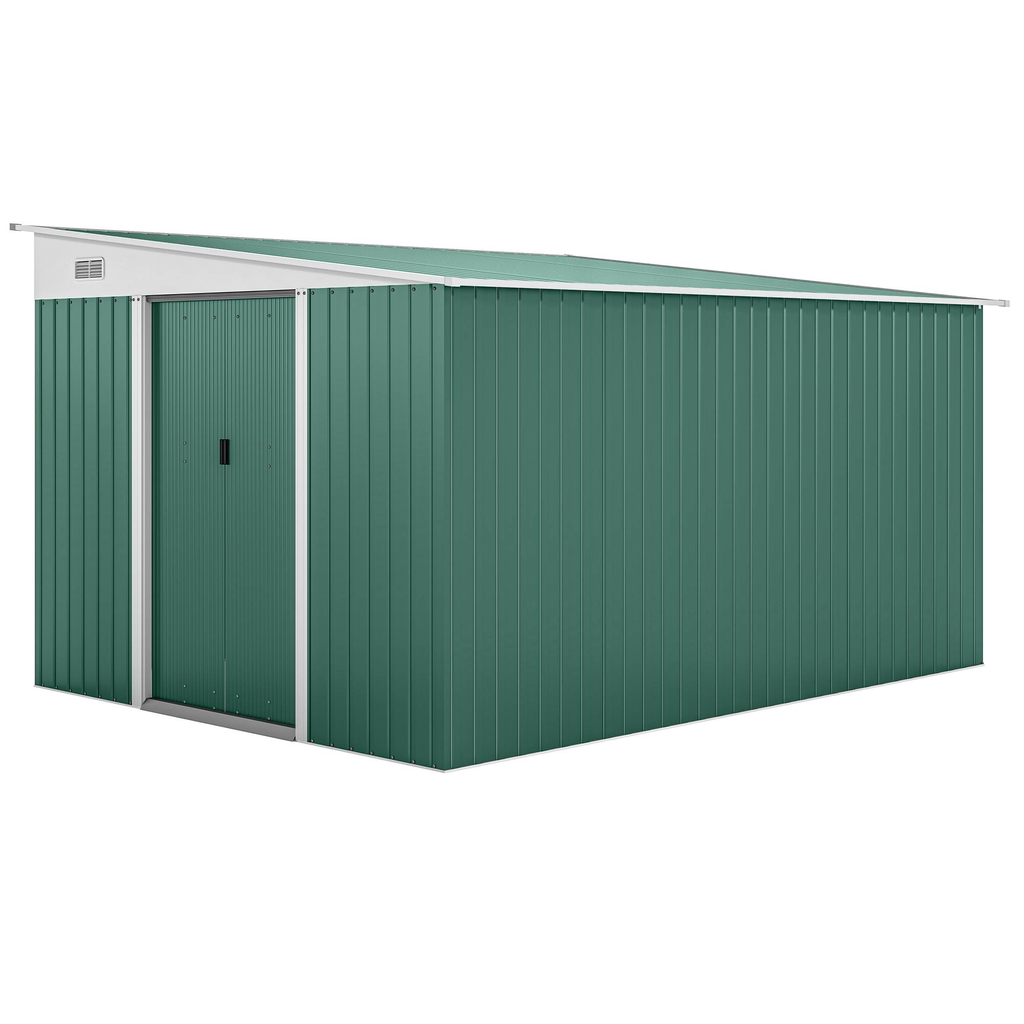 Abri de jardin métallique avec porte coulissante acier 345x280,5x169-201 cm cabane spacieuse rangement vert